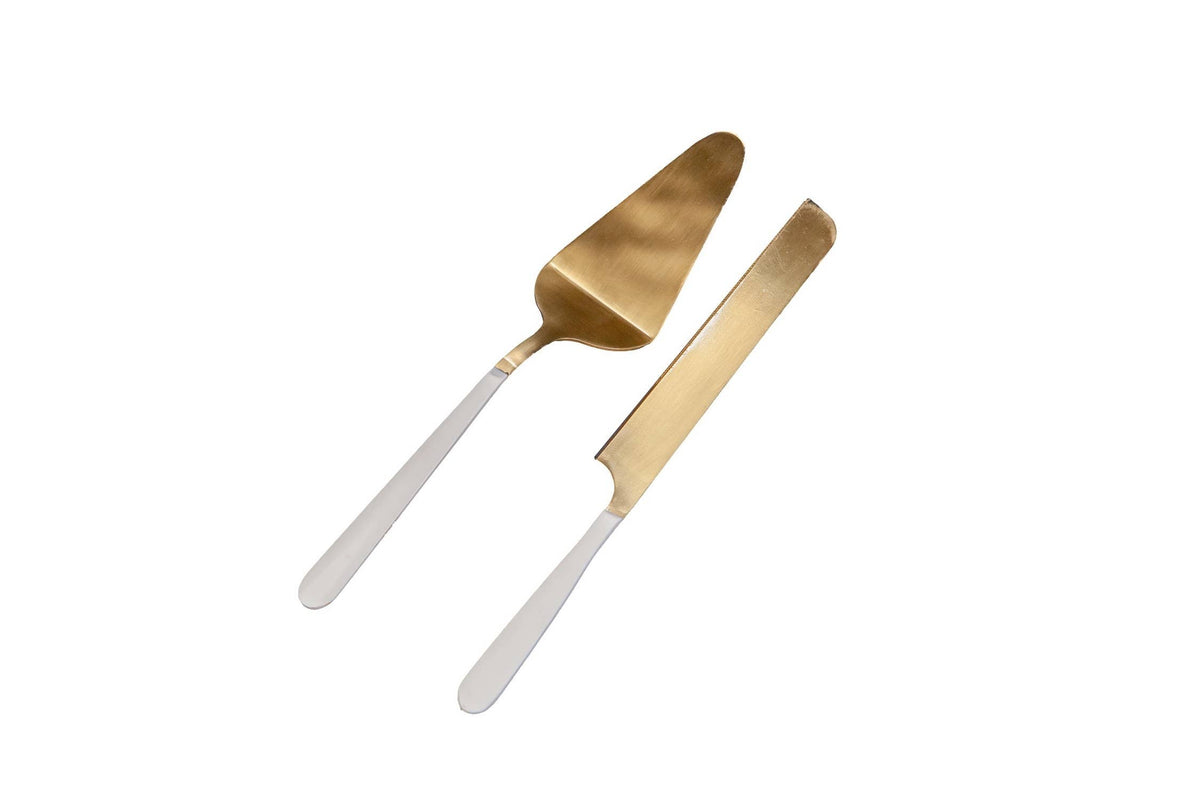 Zuma 2pc Cake Serving Set Gold w/ White Resin