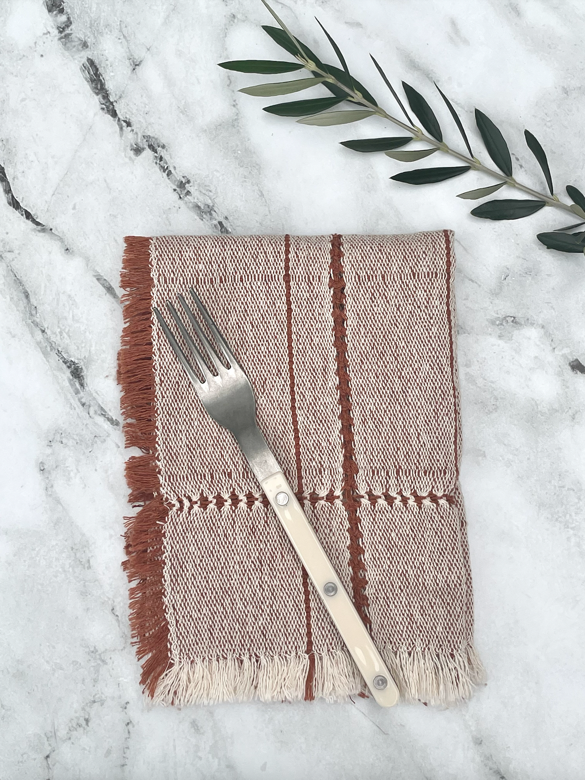 Timal Cotton Napkin, Natural/Terracota