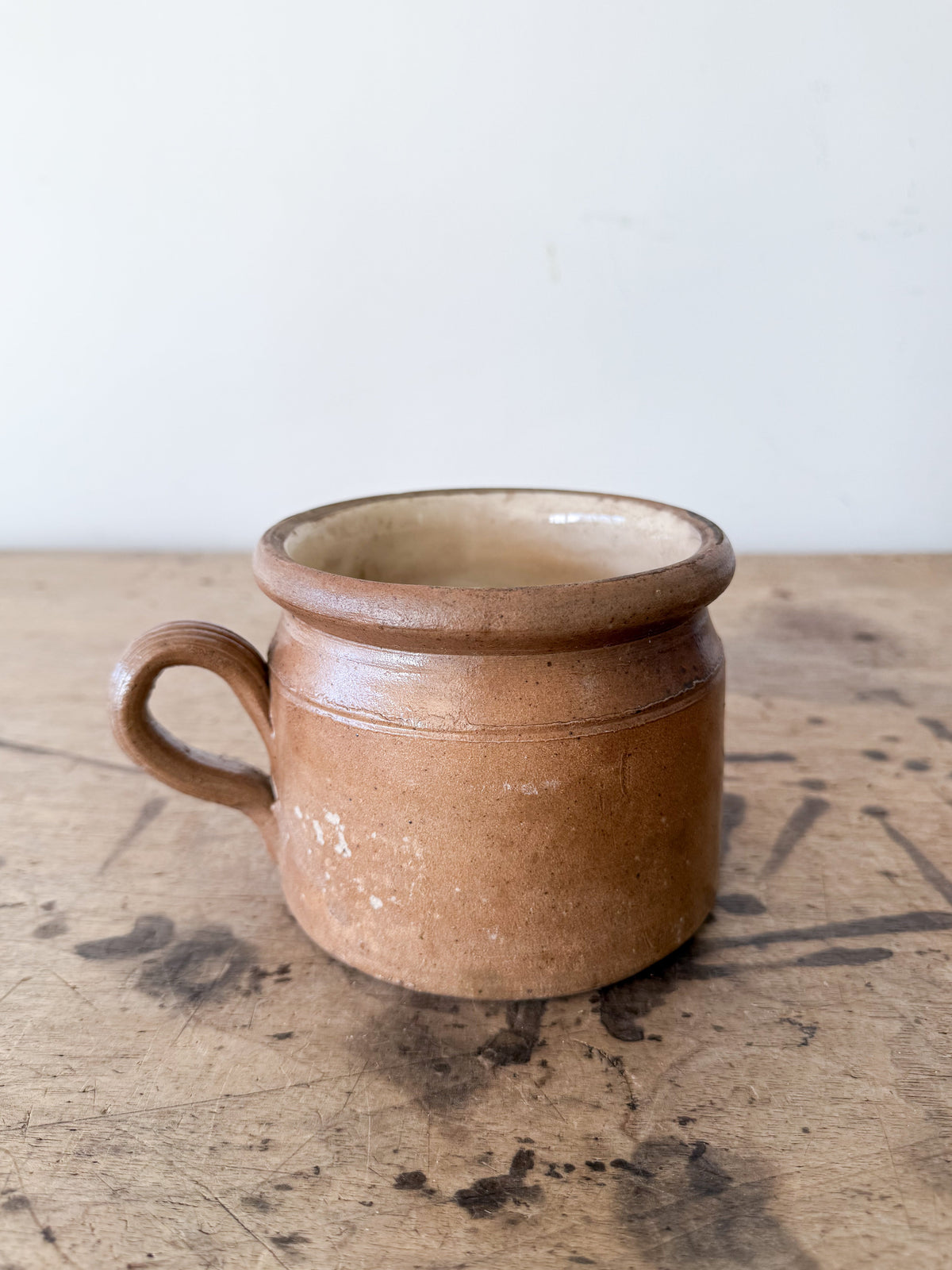 Vintage French Stoneware Small Handled Crock
