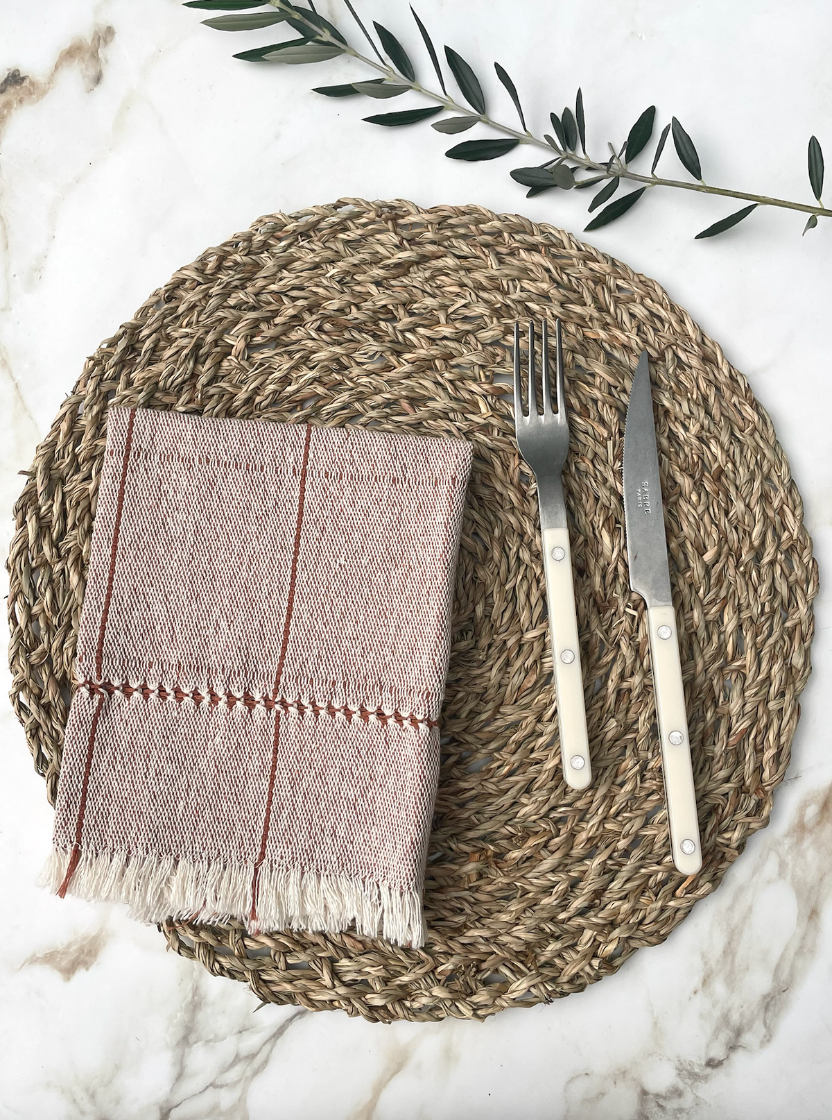 Timal Cotton Napkin, Natural/Terracota
