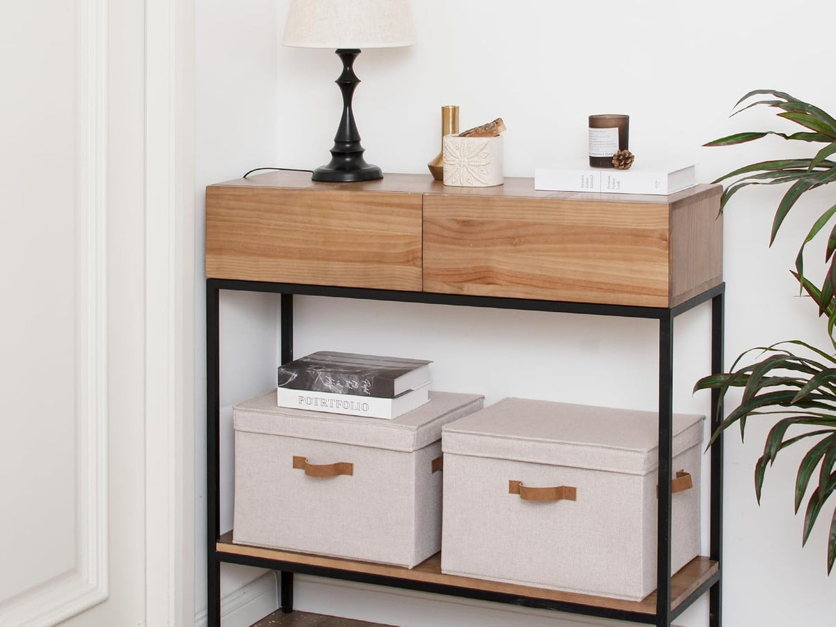Fabric Storage Bins with Flip-Top Lids, Set of 2
