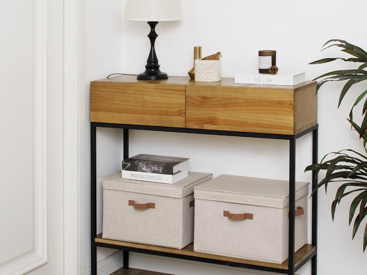 Fabric Storage Bins with Flip-Top Lids, Set of 2