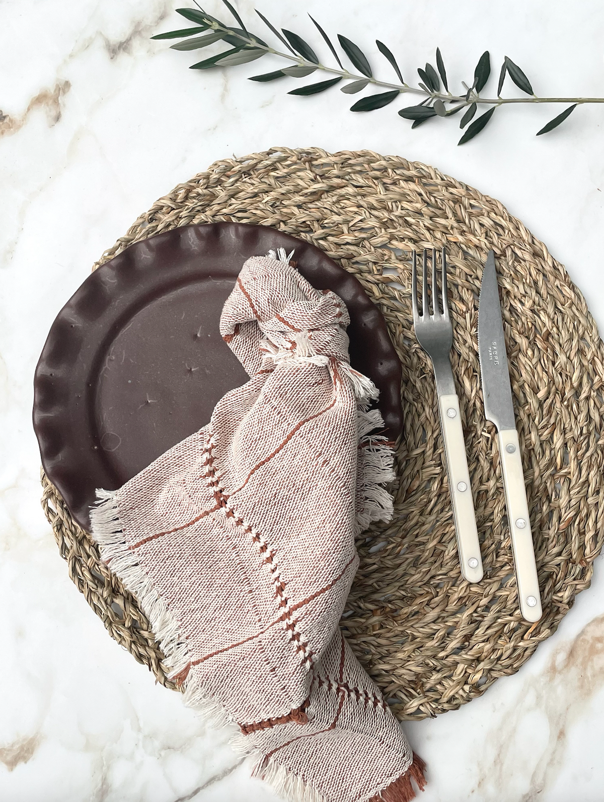 Timal Cotton Napkin, Natural/Terracota