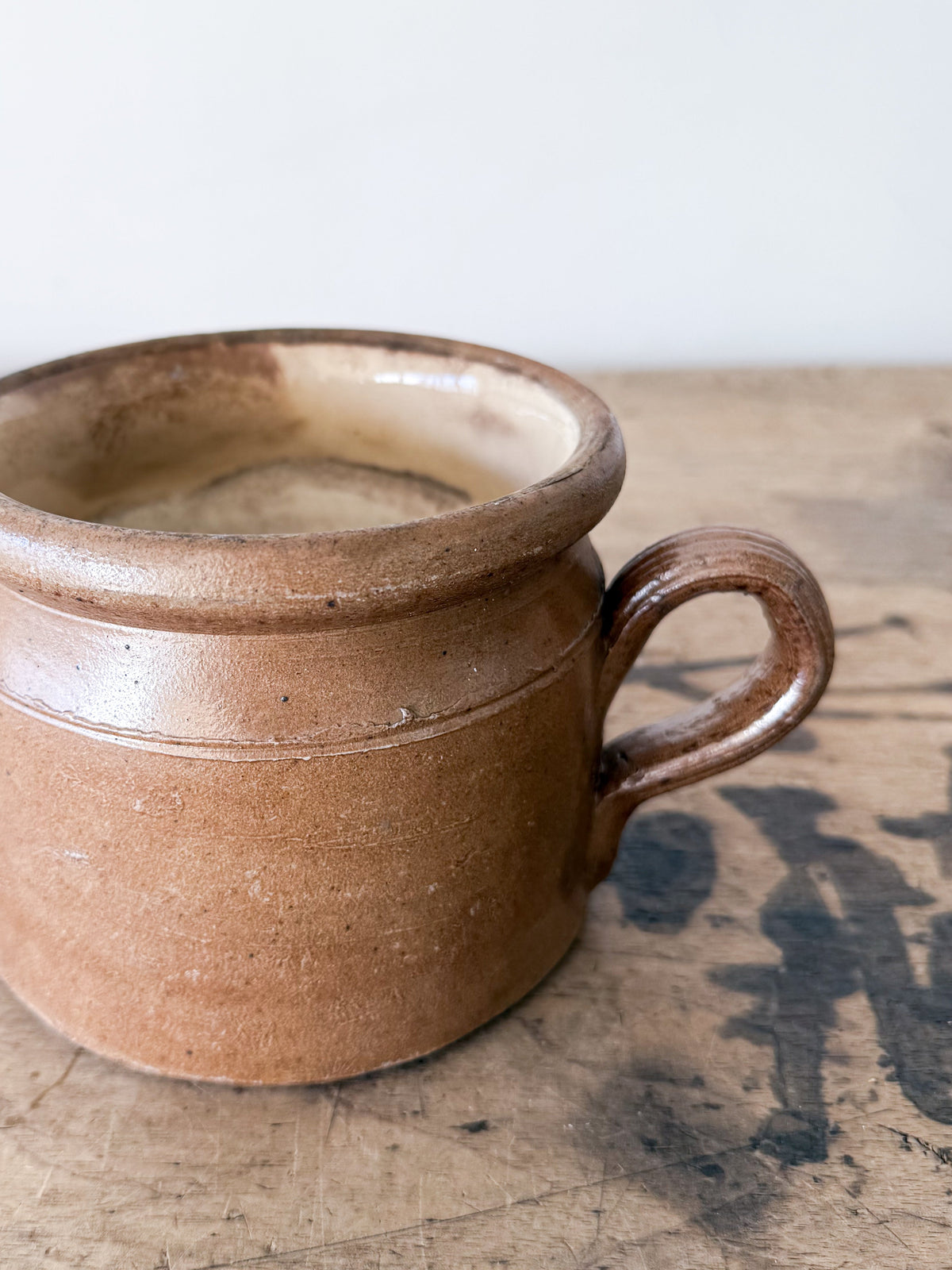 Vintage French Stoneware Small Handled Crock
