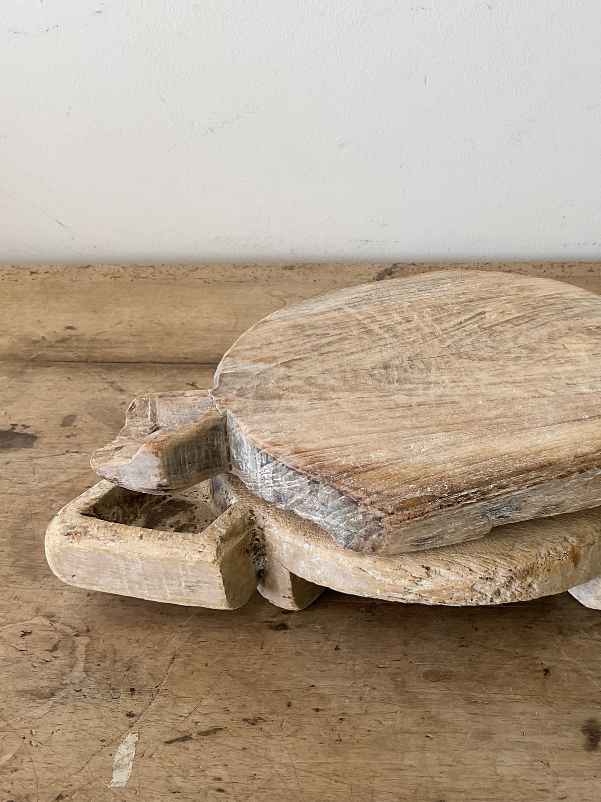 Vintage Bleached Handled Round Chapati Board