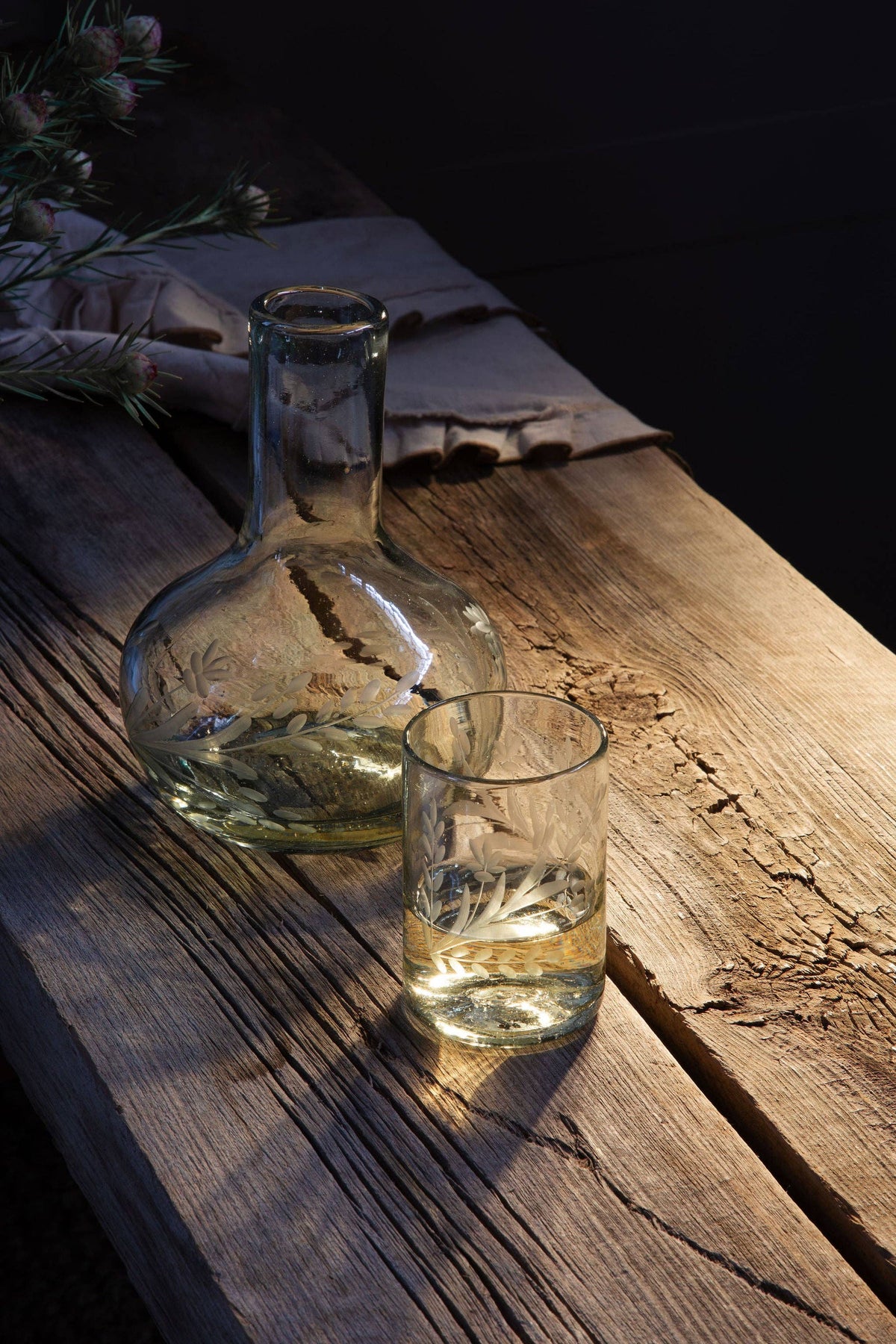 Hand-etched Blown Carafe Set