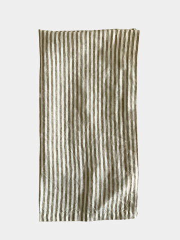 Linen Tea Towel - Olive Pinstripe