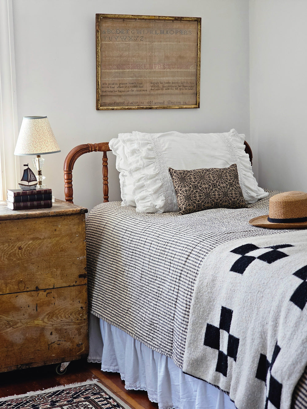 Charcoal Ticking Stripe Quilt