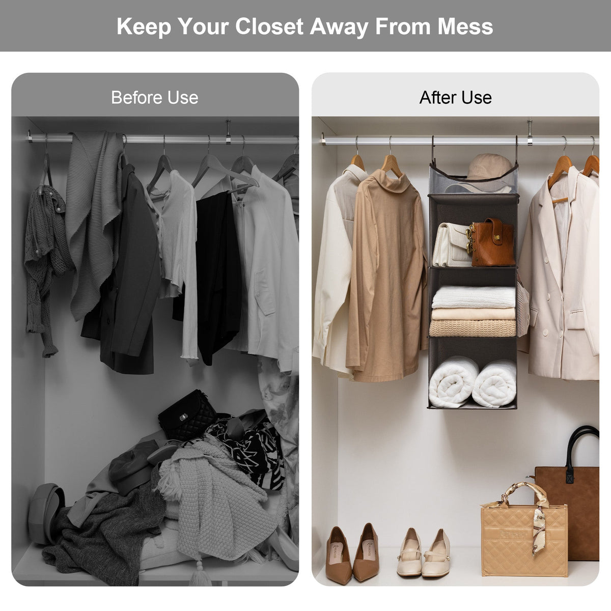 3-Shelf Hanging Closet Organizer with Top Shelf