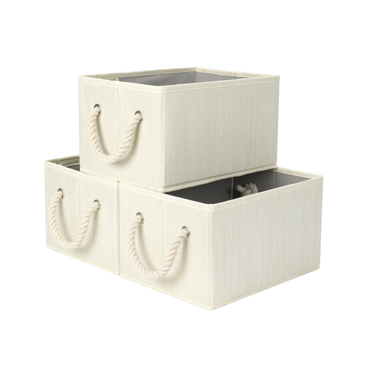 Fabric Storage Bins with Cotton Rope Handles, Set of 3