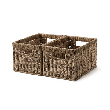 Rectangular Rope Seagrass Basket with Built-in Handles, Set of 2