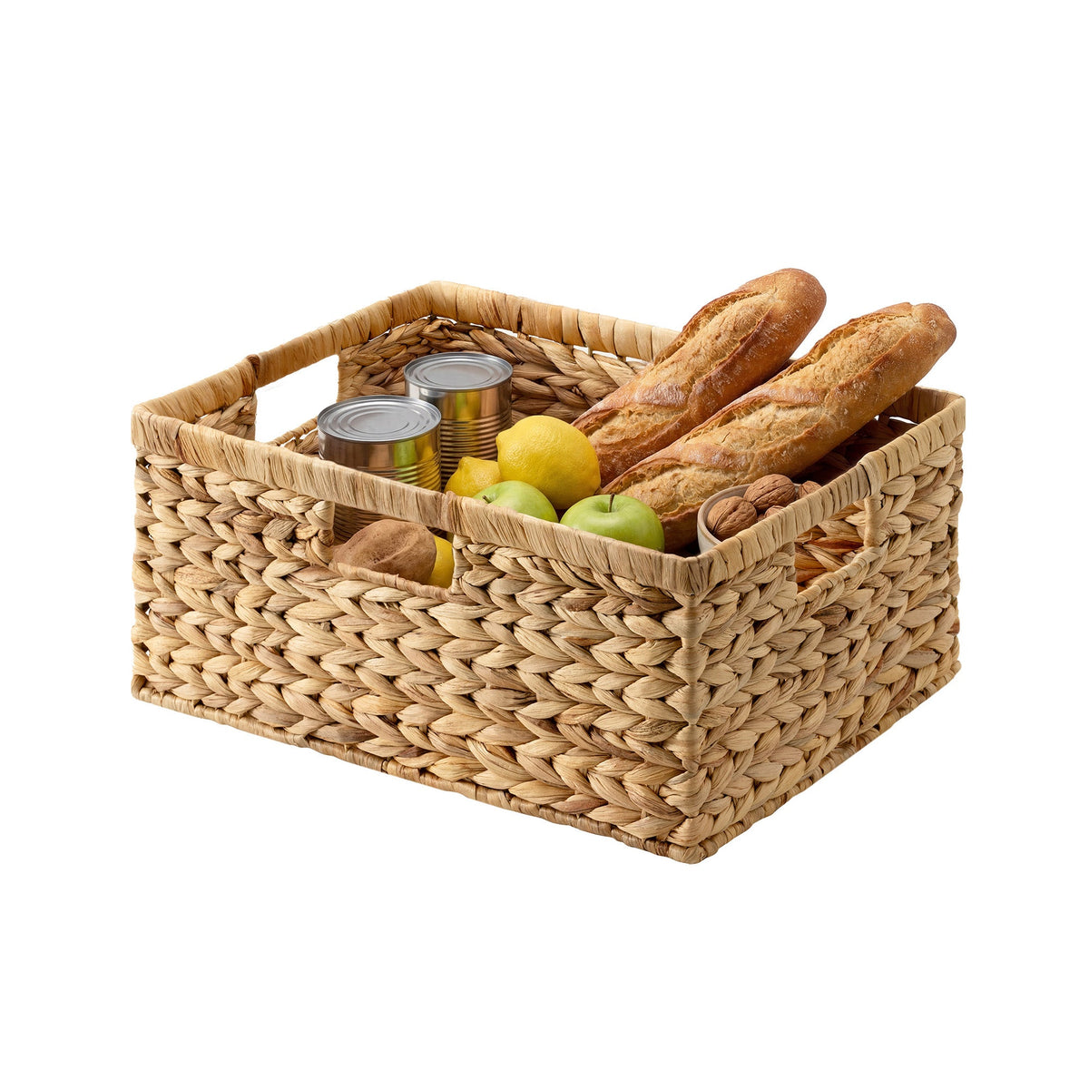 Large Rectangular Water Hyacinth Wicker Basket with Built-In Handles