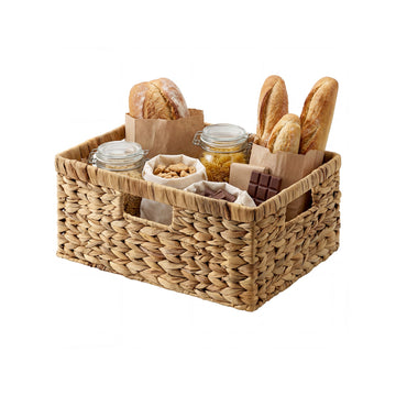 Large Rectangular Water Hyacinth Wicker Basket with Built-In Handles