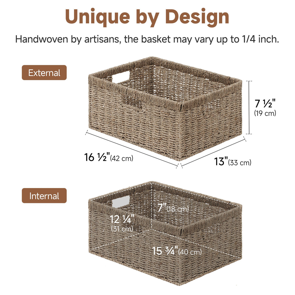 Large Rectangular Seagrass Basket with Built-In Handles