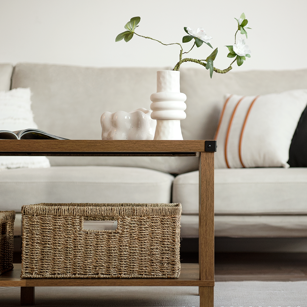Large Rectangular Seagrass Basket with Built-In Handles