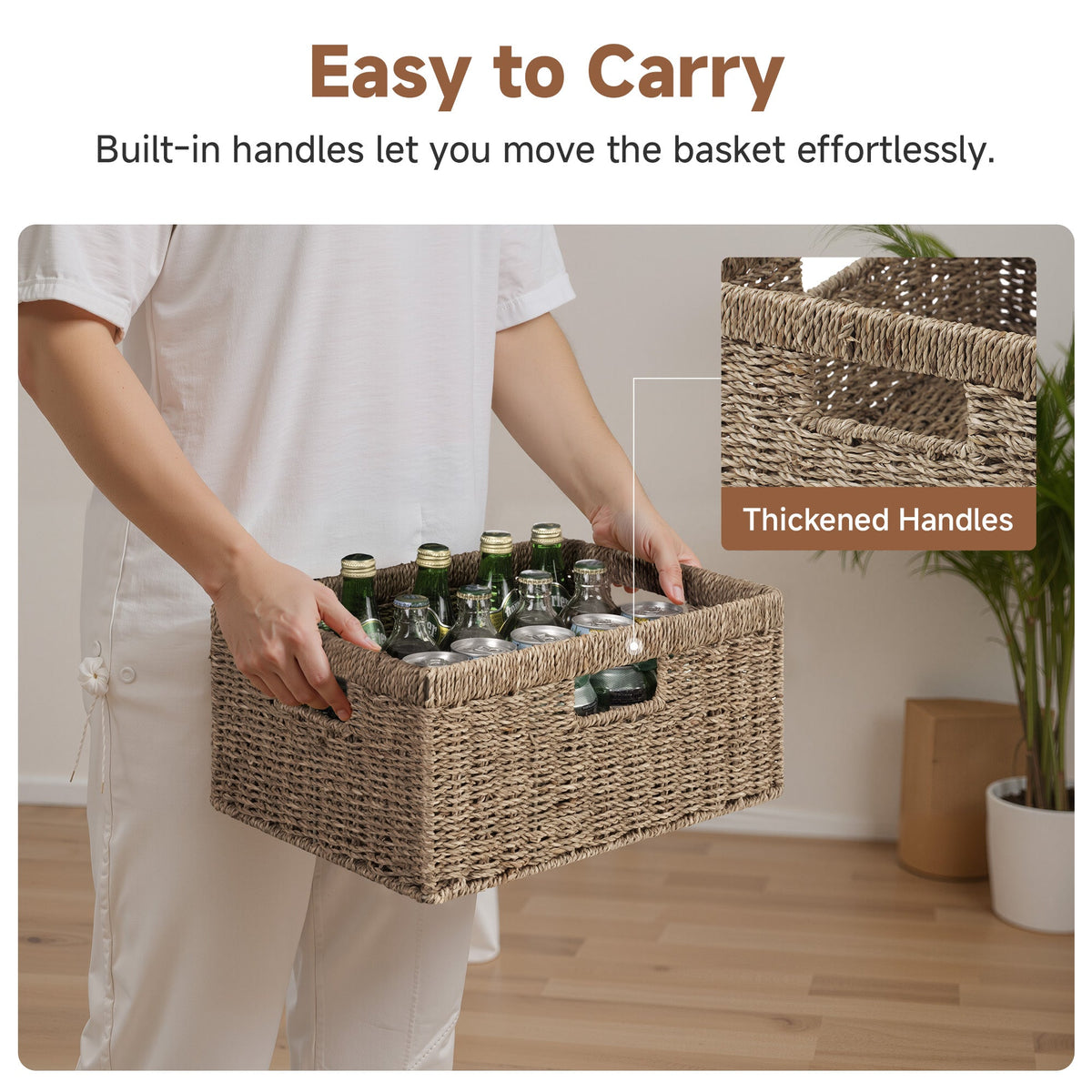 Large Rectangular Seagrass Basket with Built-In Handles