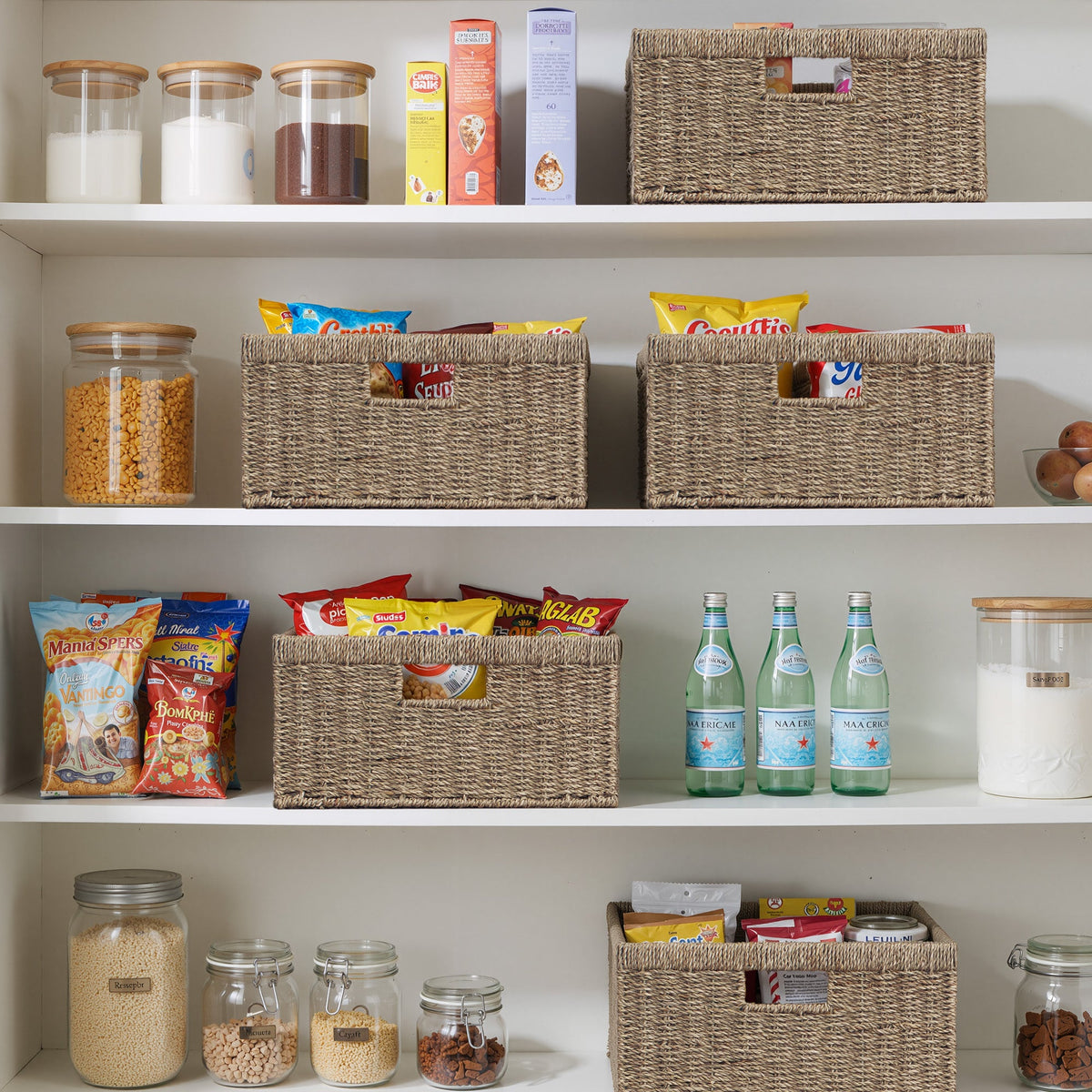 Large Rectangular Seagrass Basket with Built-In Handles
