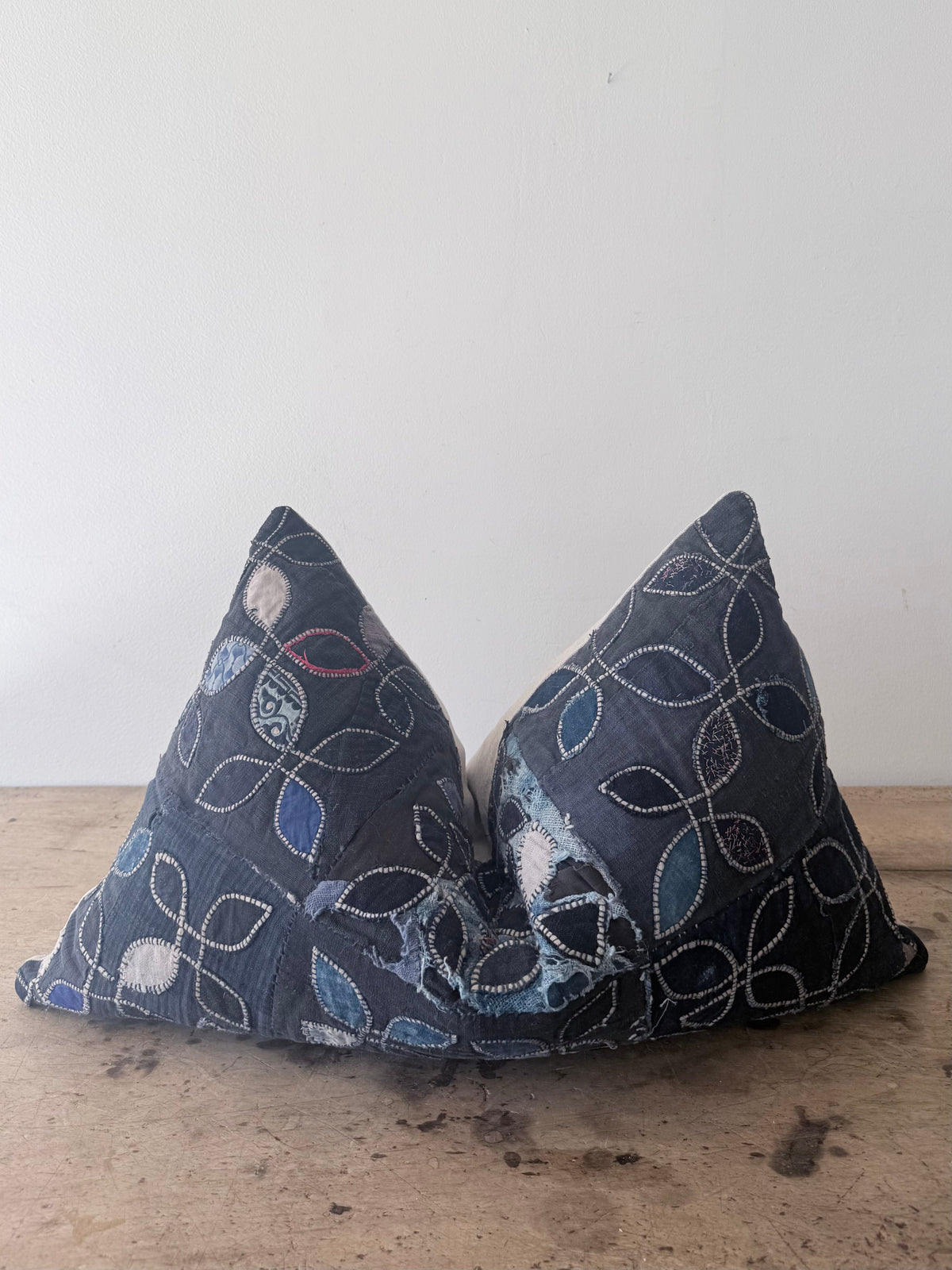 Embroidered Denim Lumbar Pillow 1