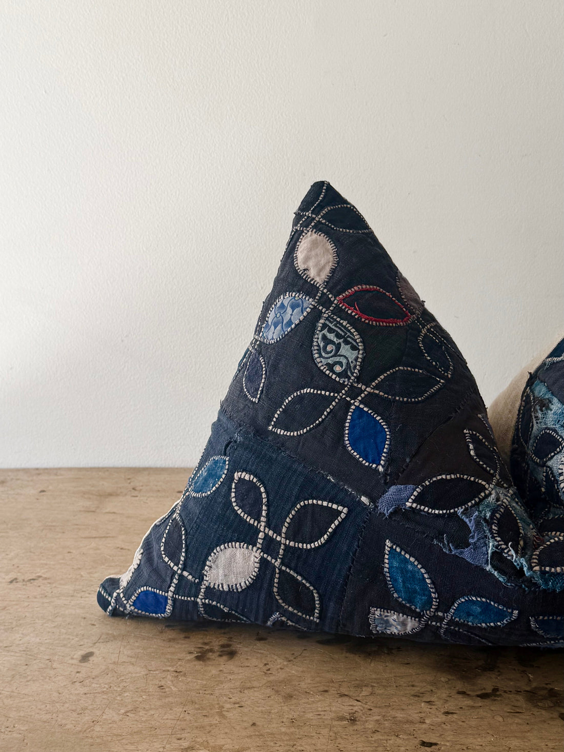 Embroidered Denim Lumbar Pillow 1