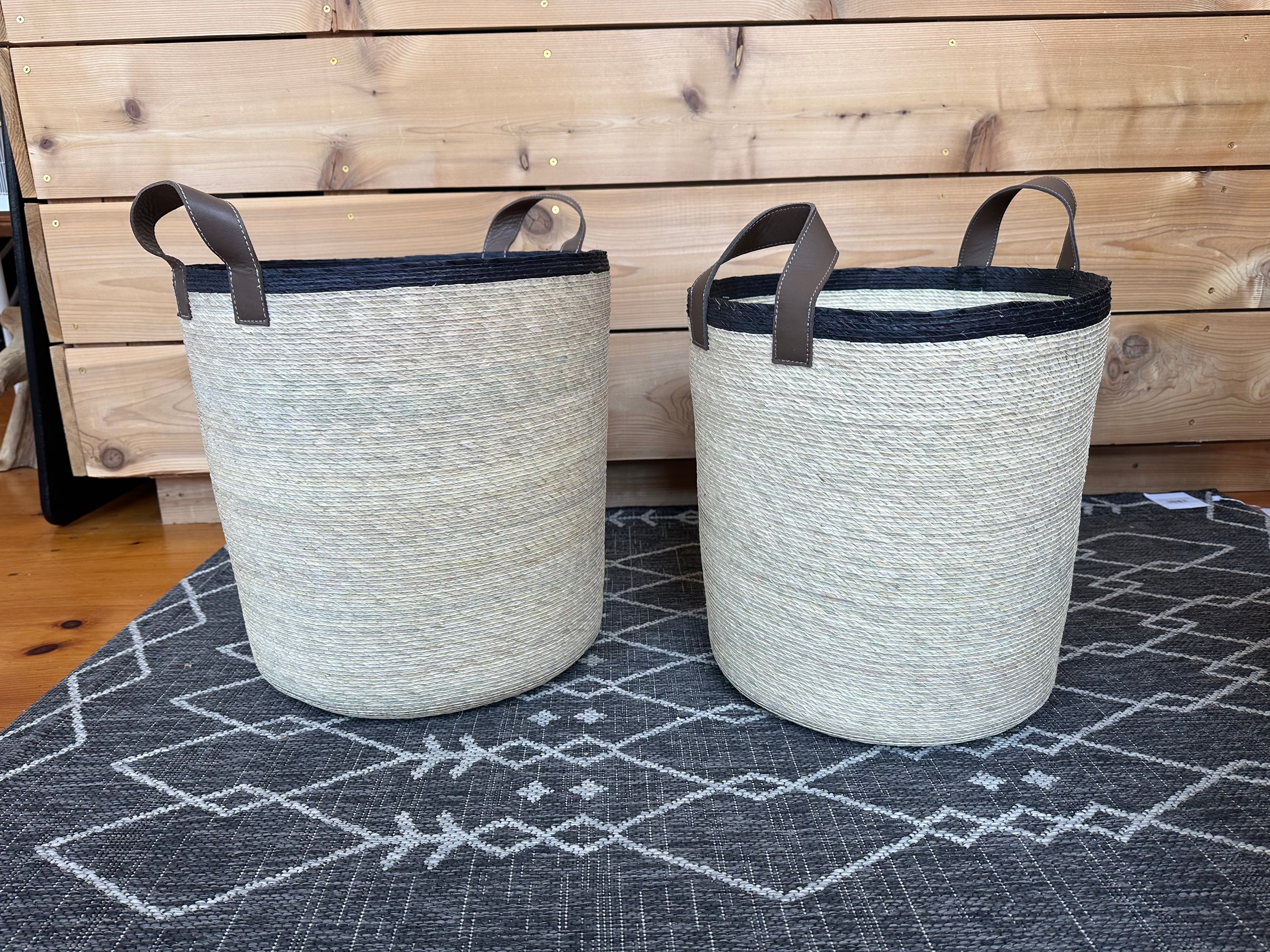 Tambo Stripe Basket w/ Leather Handles
