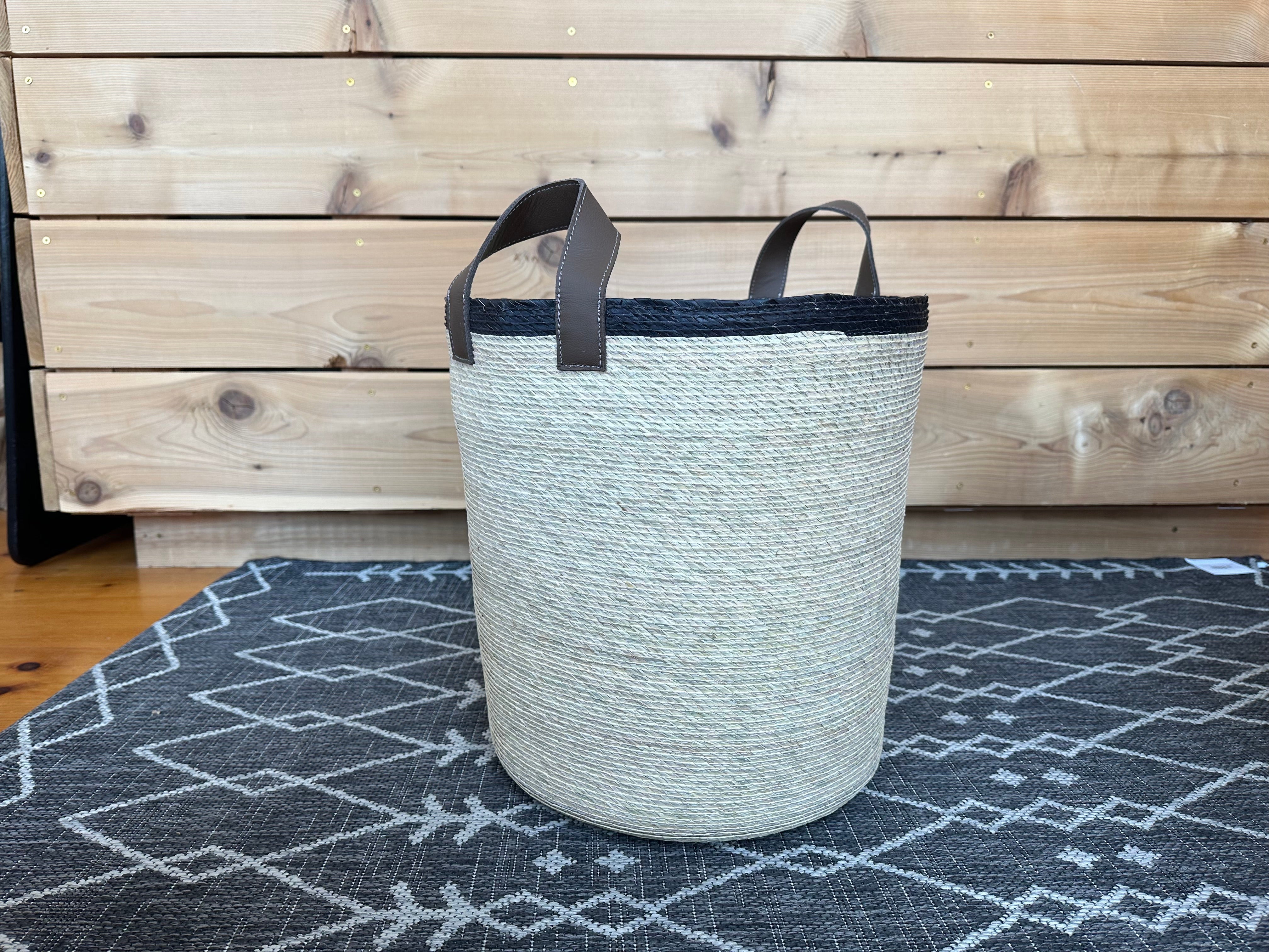 Tambo Stripe Basket w/ Leather Handles