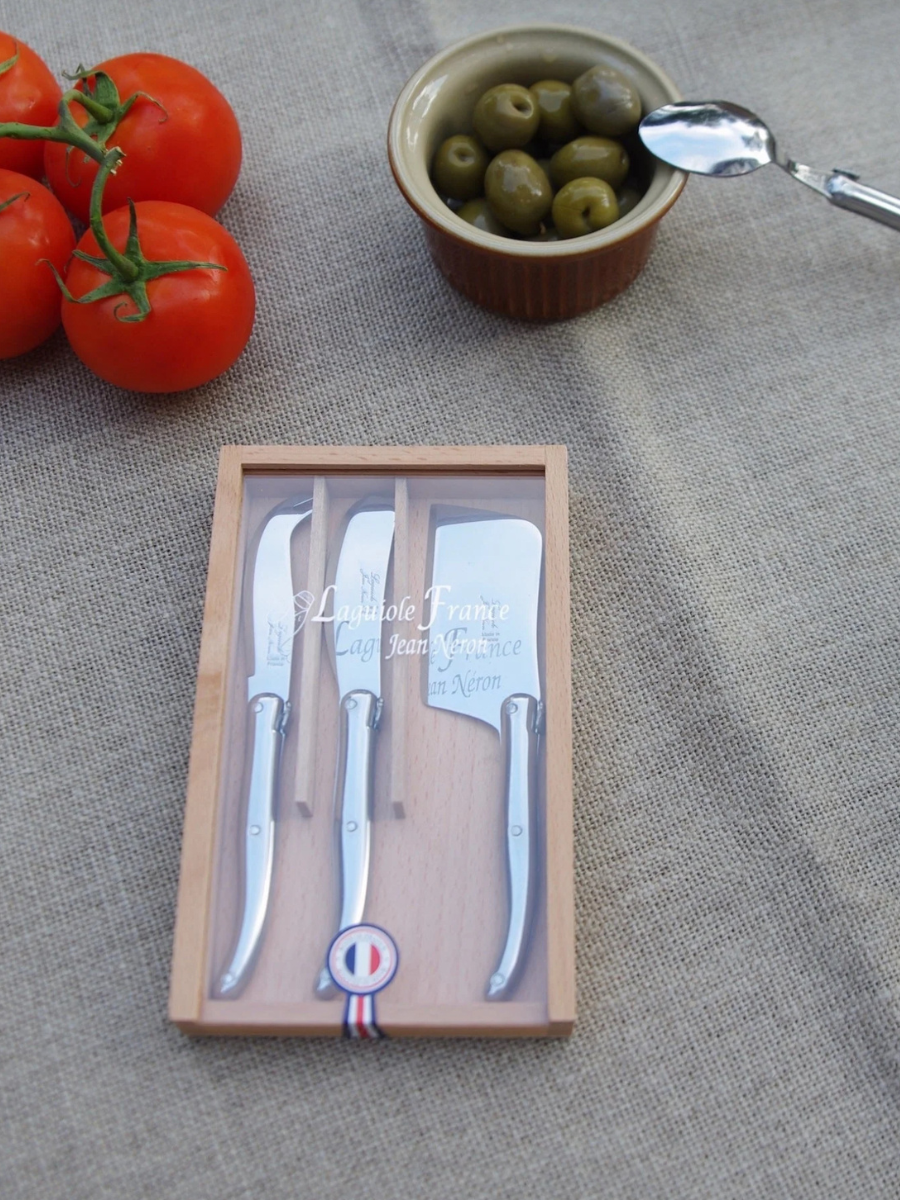 Laguiole 3 Piece Stainless Steel Cheese Set in Wood Box