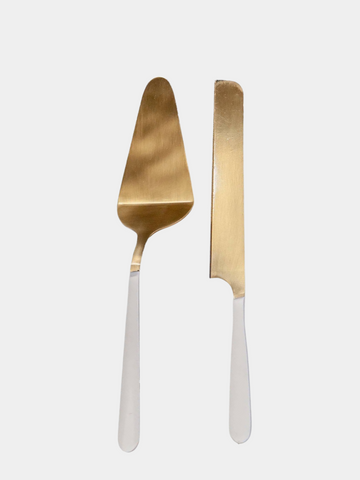 Zuma 2pc Cake Serving Set Gold w/ White Resin