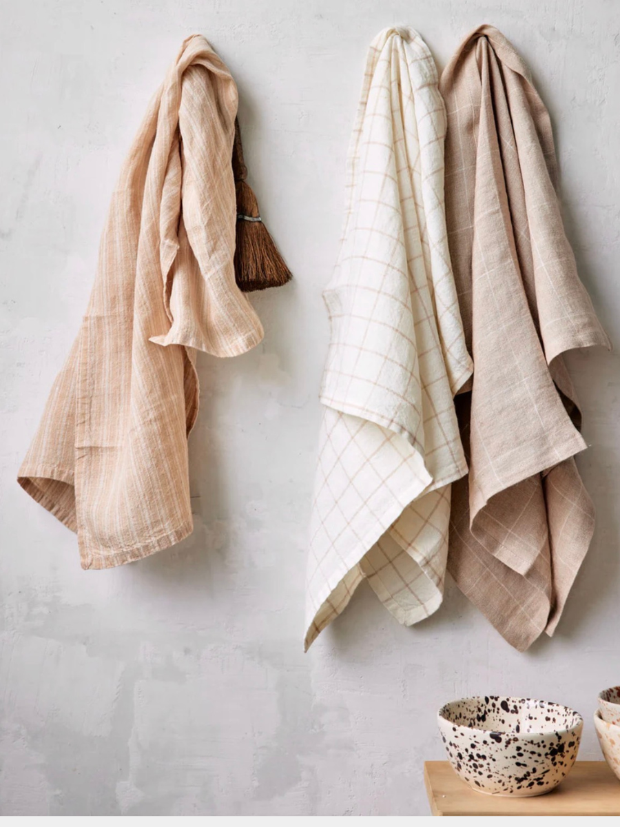 Clay Double Wide Stripe Linen Tea Towel
