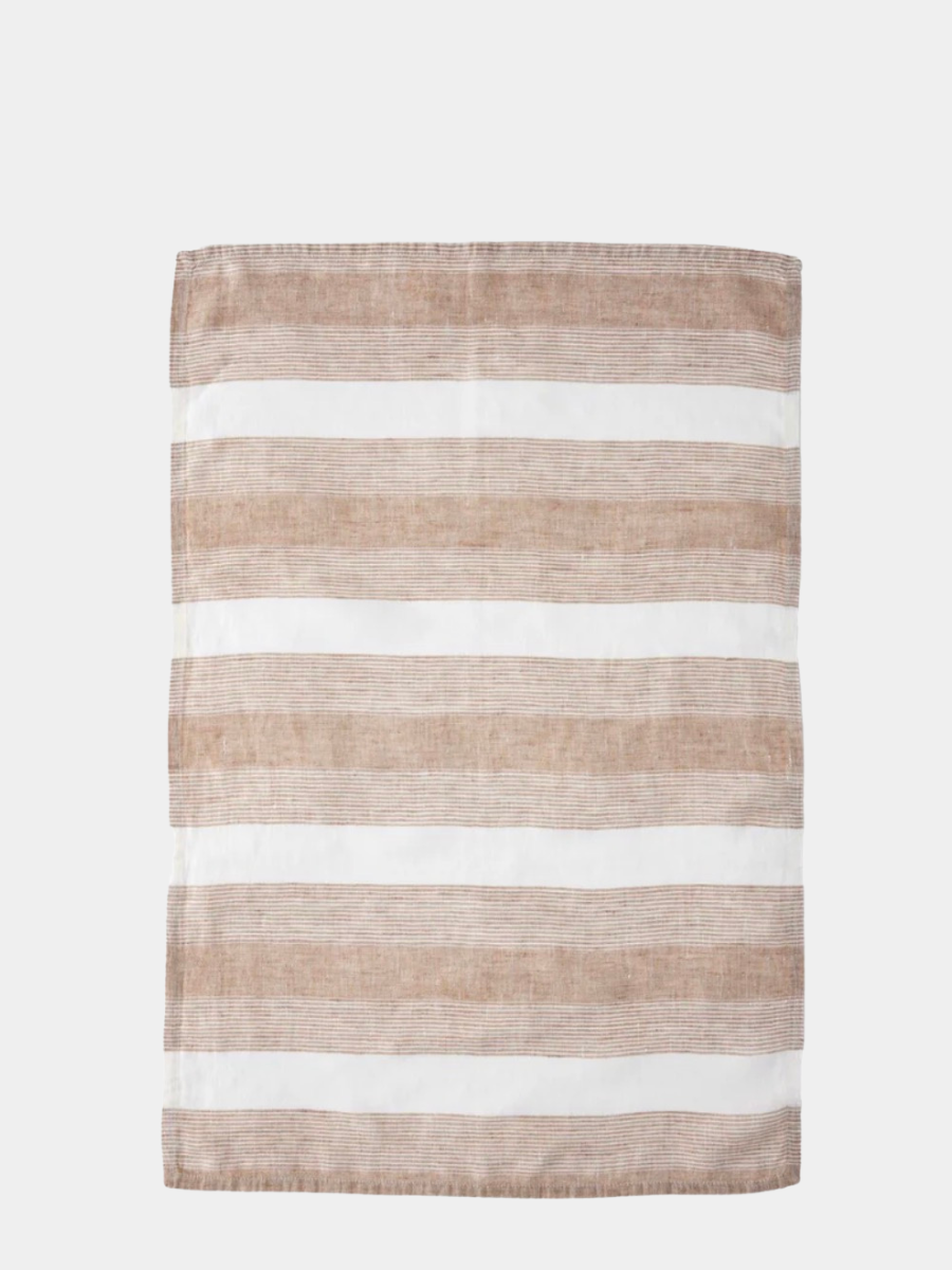 Clay Double Wide Stripe Linen Tea Towel
