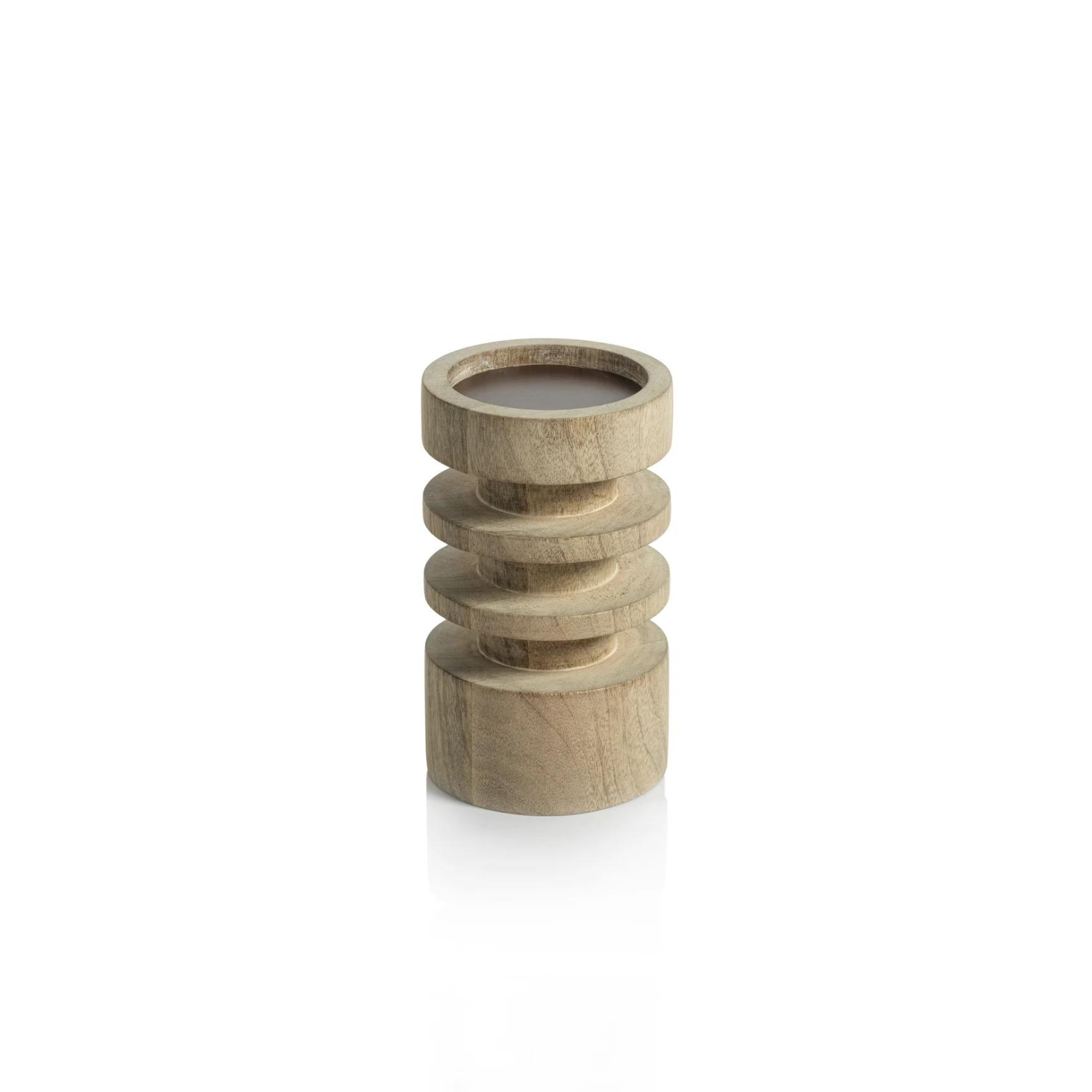Carved Mango Wood Pillar Candle Holder