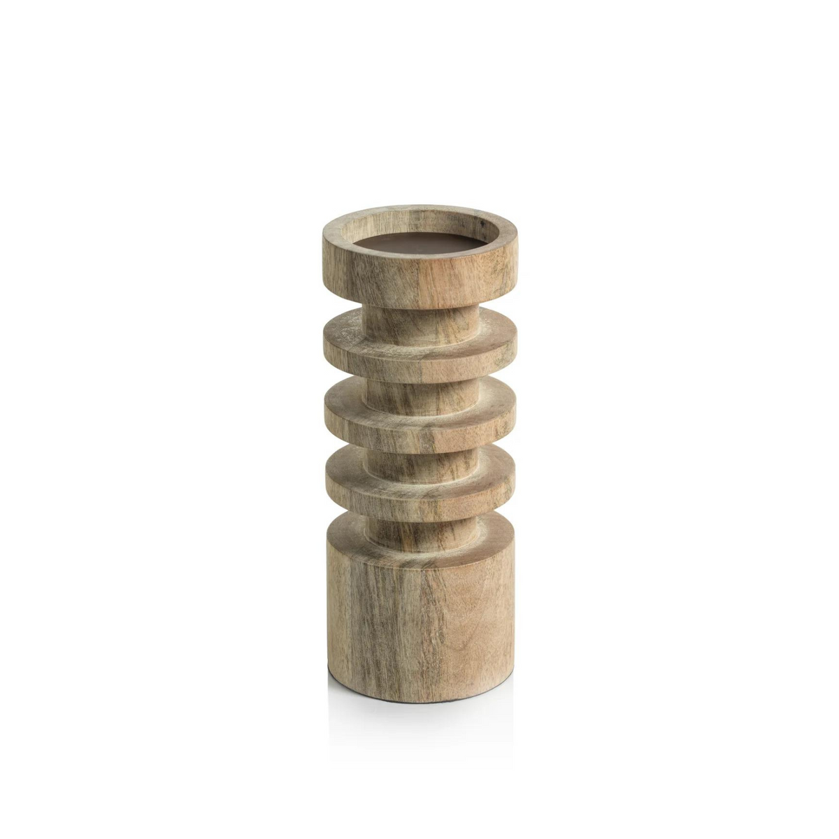 Carved Mango Wood Pillar Candle Holder