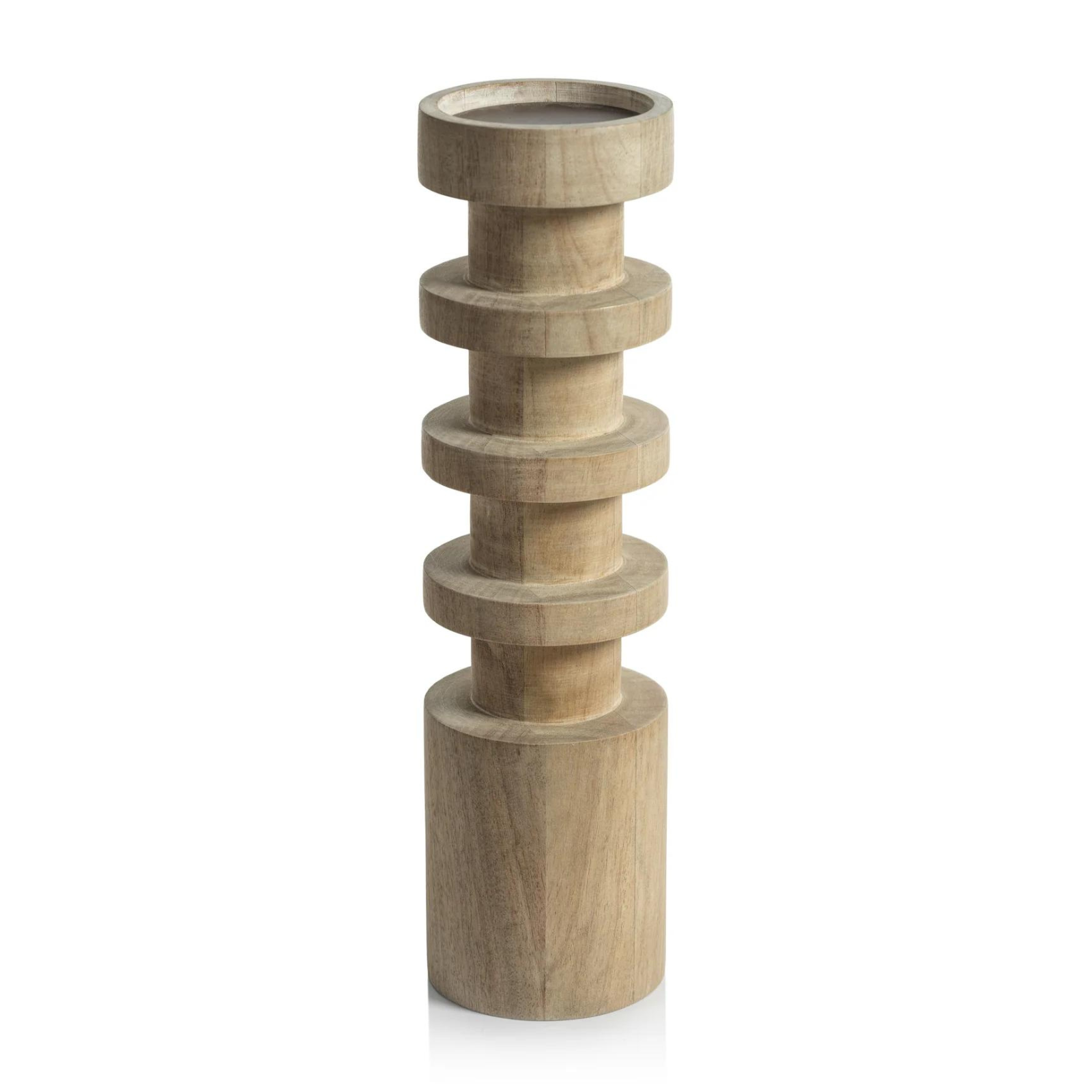 Carved Mango Wood Pillar Candle Holder
