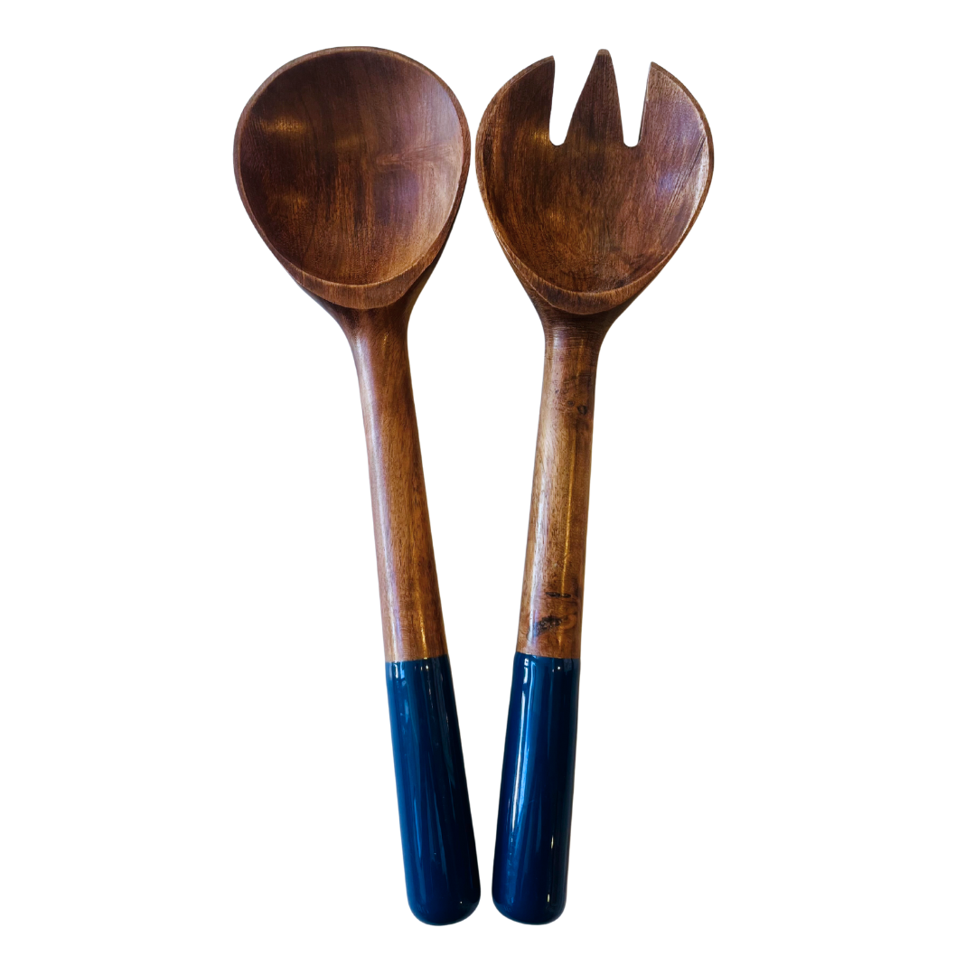 Indy Home Large Mango Wood & Enamel Servers