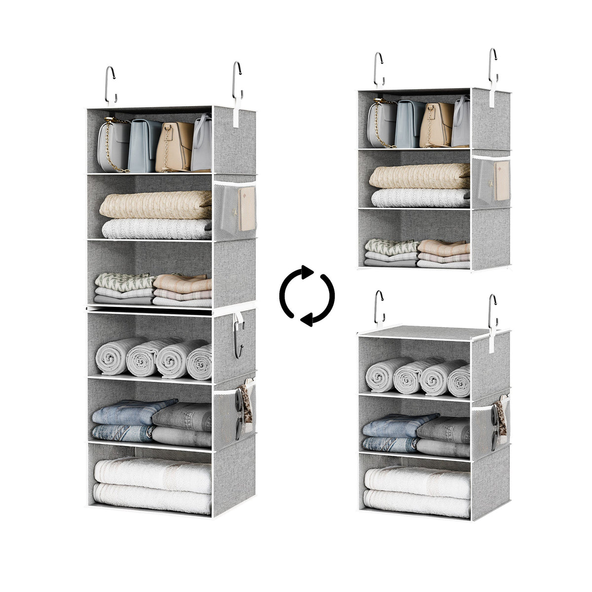 6-Shelf Closet Organizer, Splits into Two 3-Shelf Units