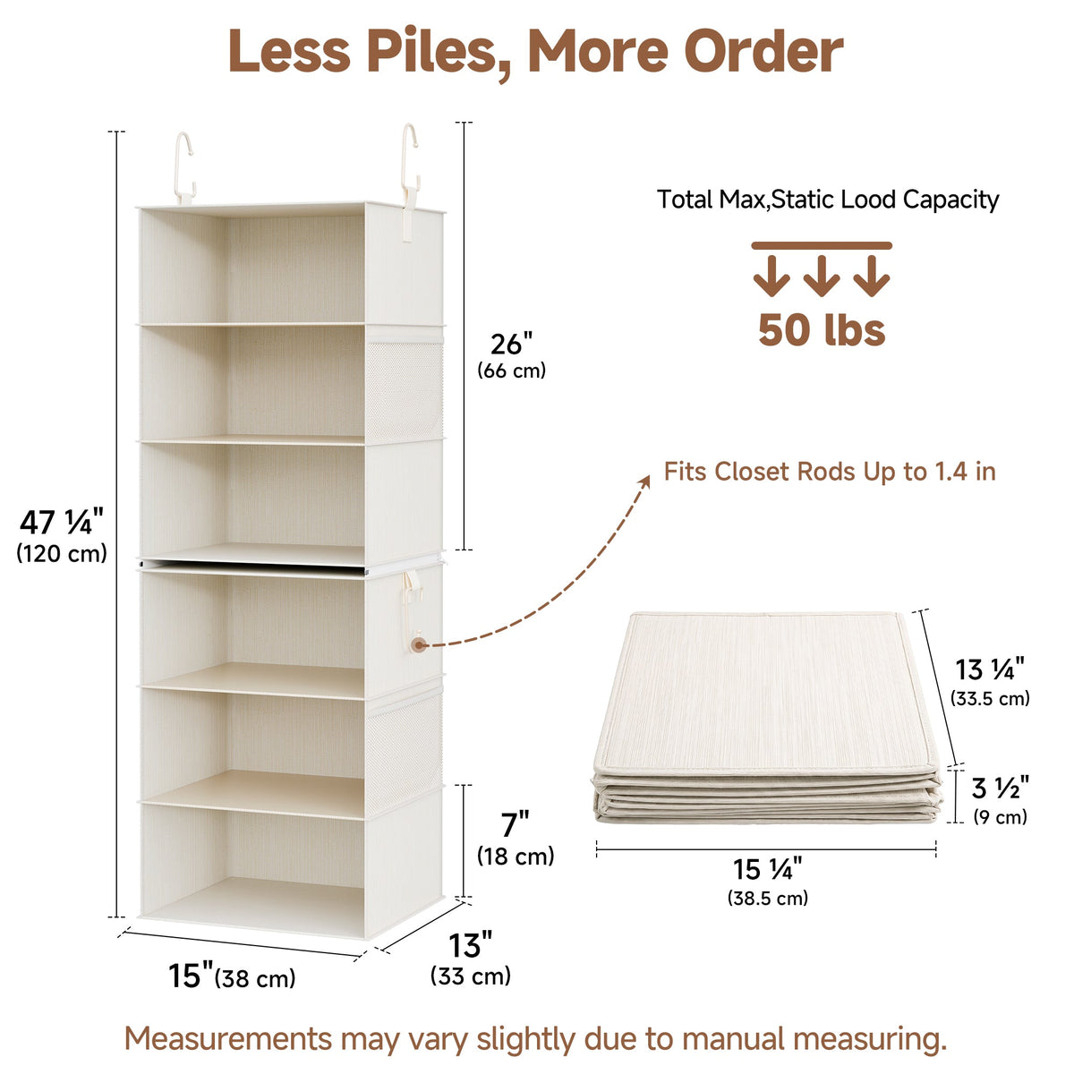 6-Shelf Closet Organizer, Splits into Two 3-Shelf Units
