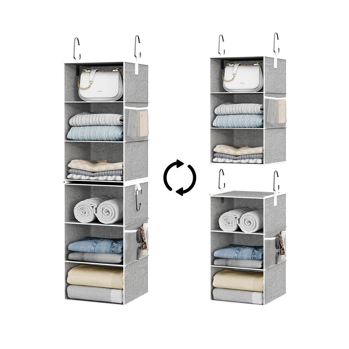 6-Shelf Closet Organizer, Splits into Two 3-Shelf Units