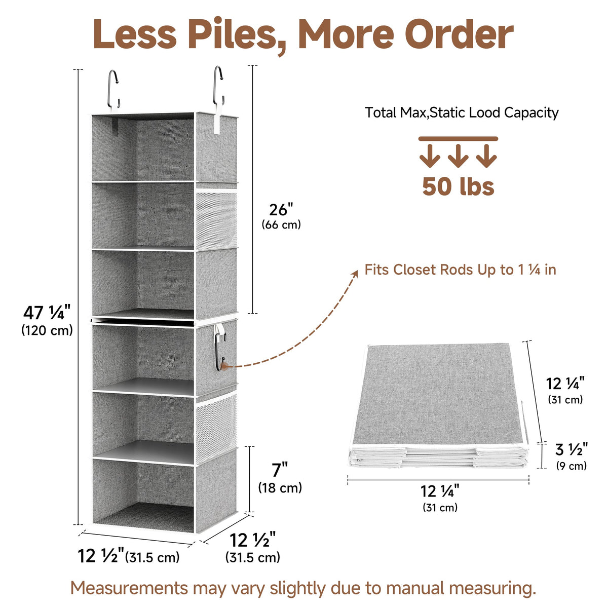 6-Shelf Closet Organizer, Splits into Two 3-Shelf Units