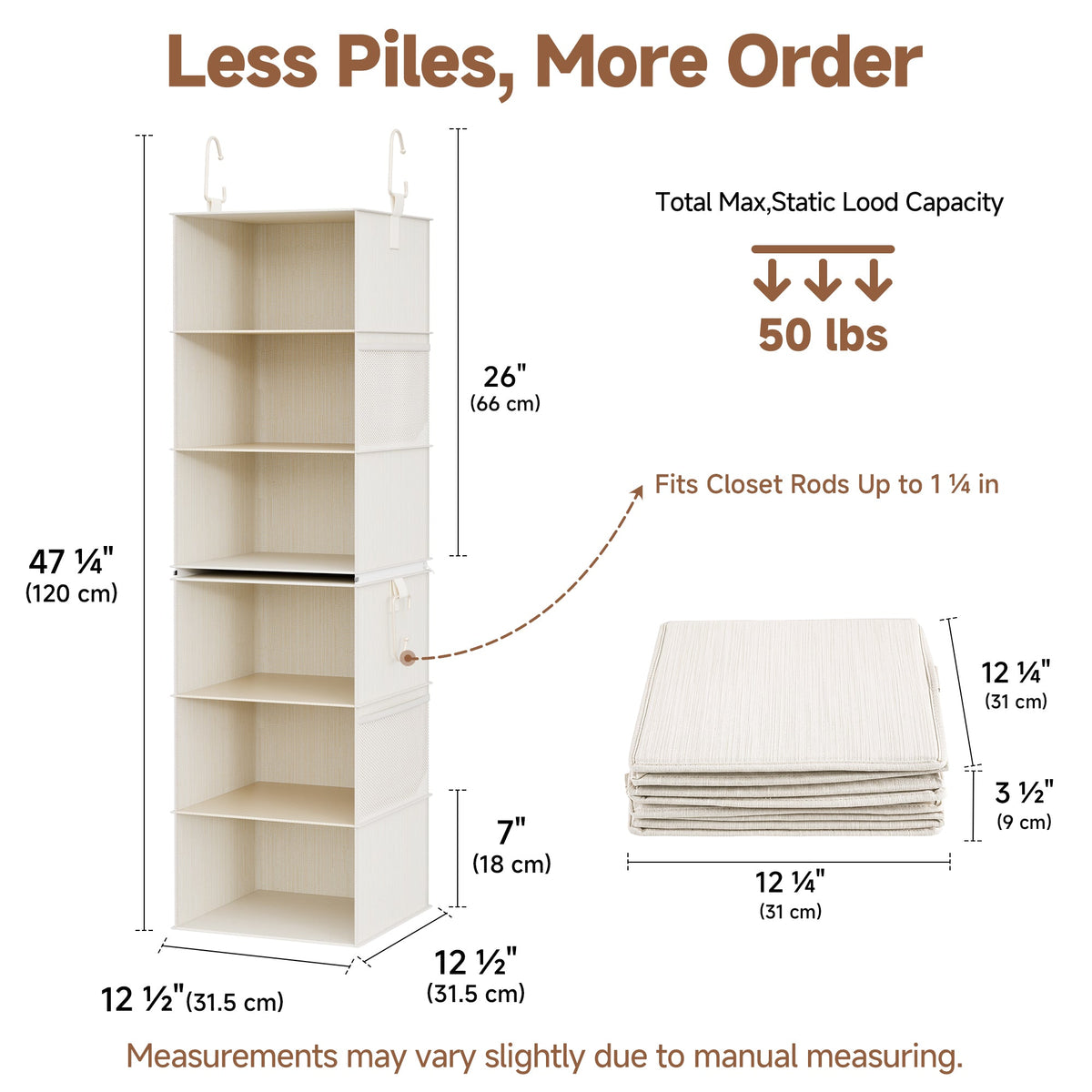 6-Shelf Closet Organizer, Splits into Two 3-Shelf Units