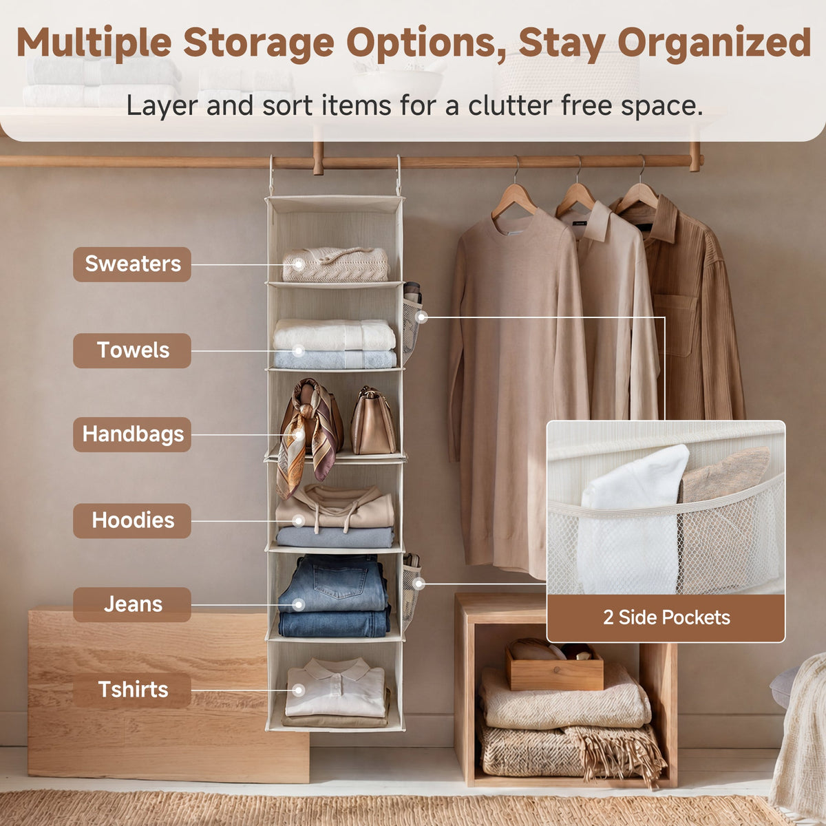 6-Shelf Closet Organizer, Splits into Two 3-Shelf Units