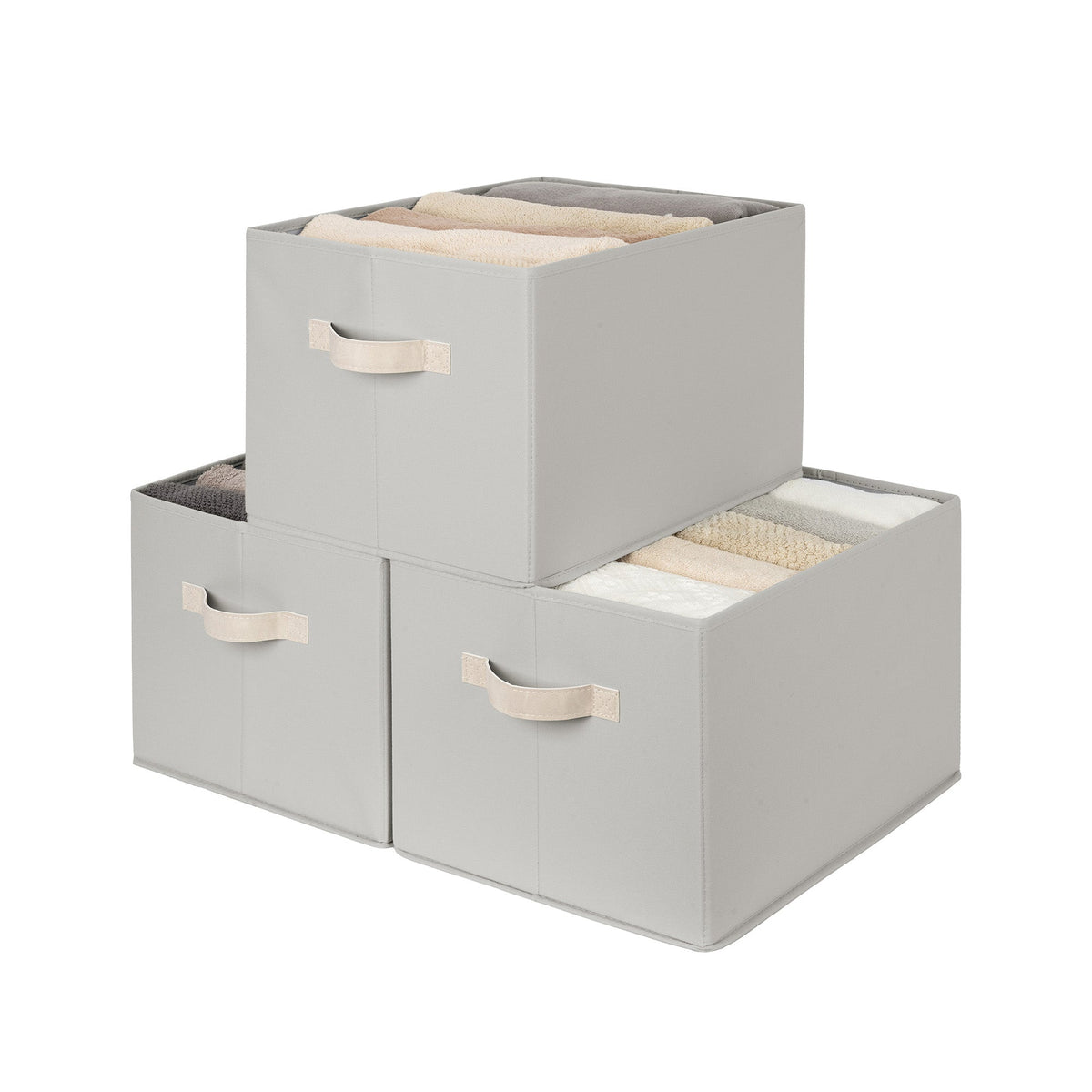 Fabric Storage Bins with Built-In Handles, Set of 3