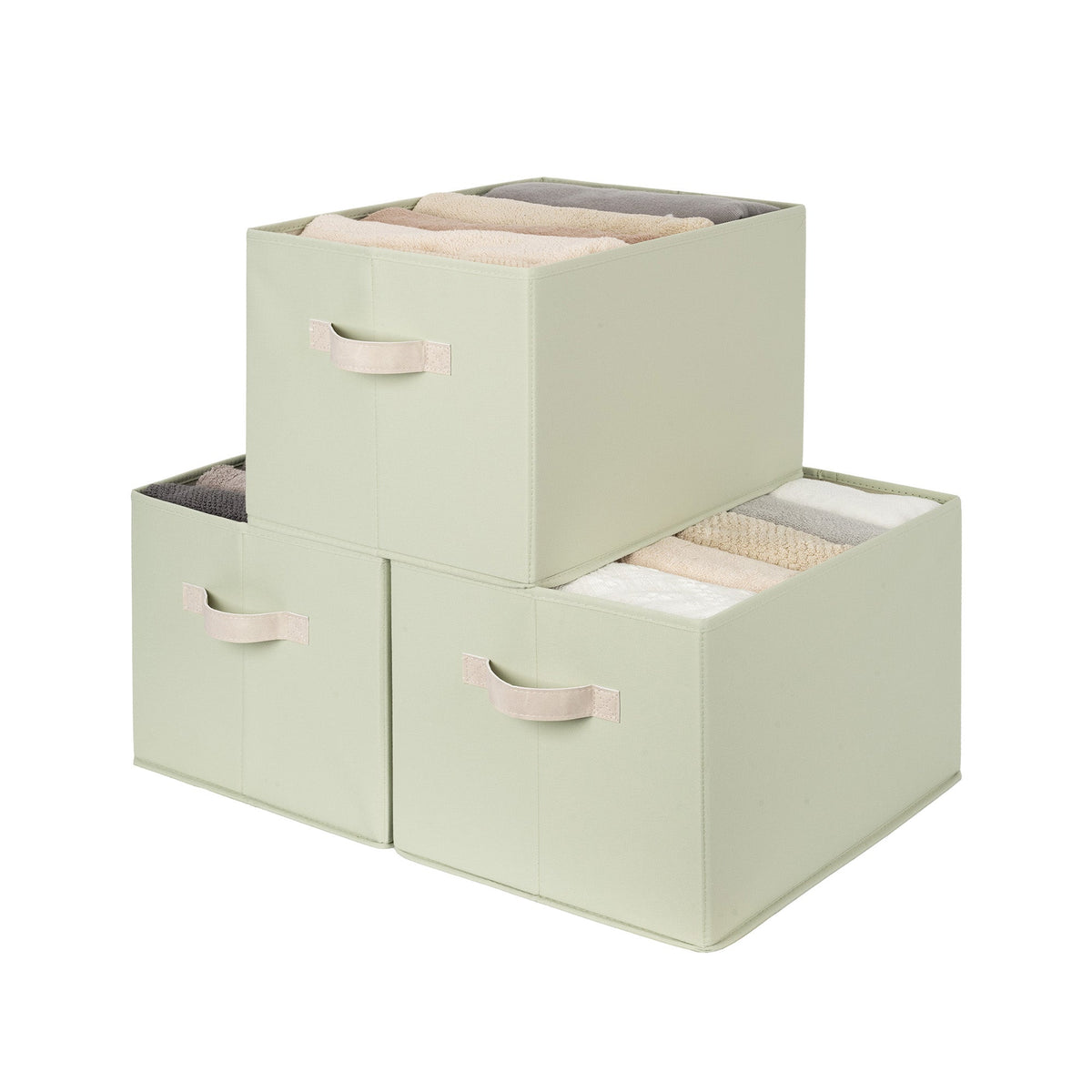 Fabric Storage Bins with Built-In Handles, Set of 3
