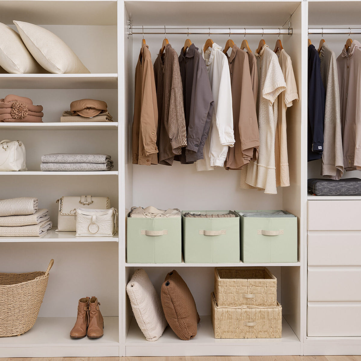Fabric Storage Bins with Built-In Handles, Set of 3