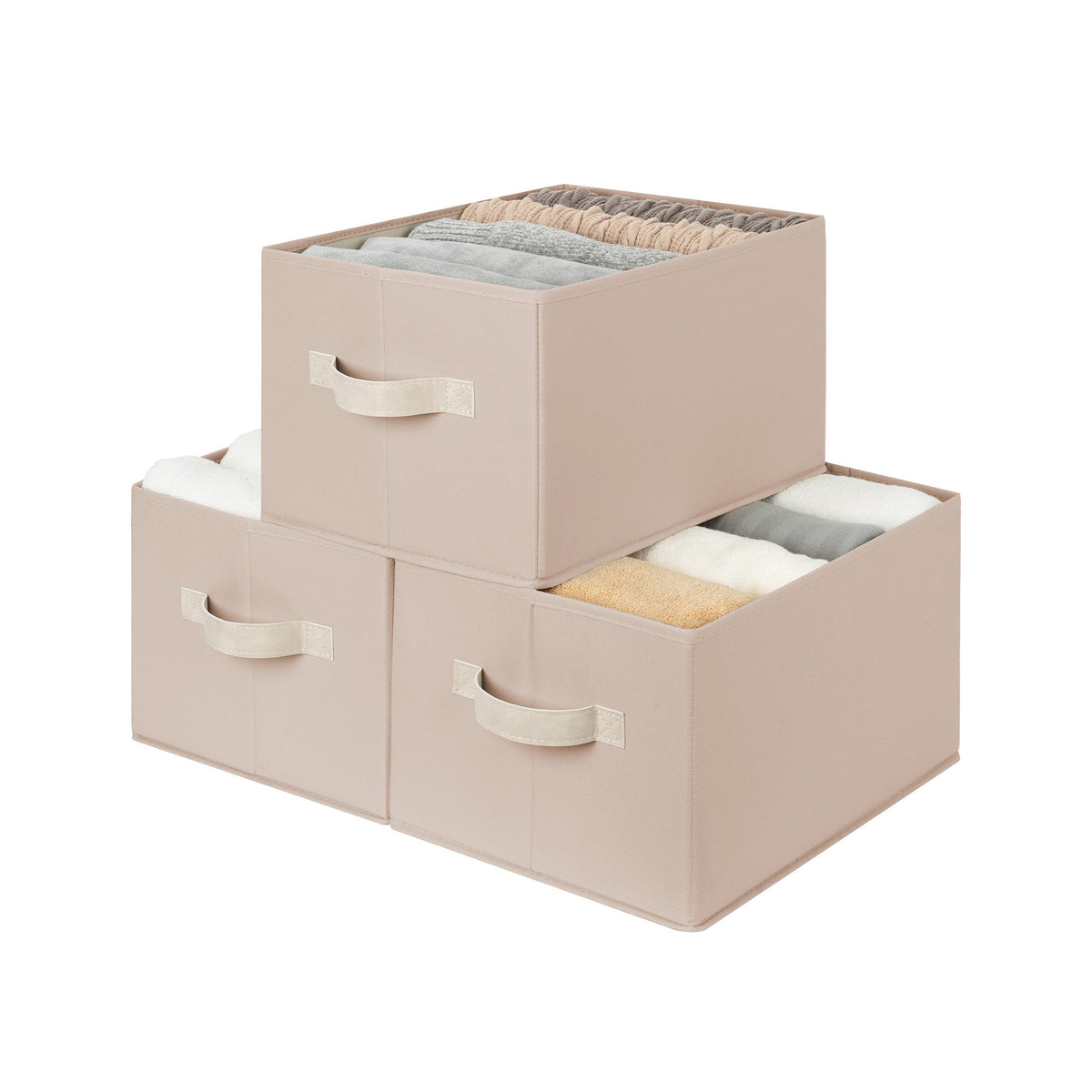 Fabric Storage Bins with Built-In Handles, Set of 3