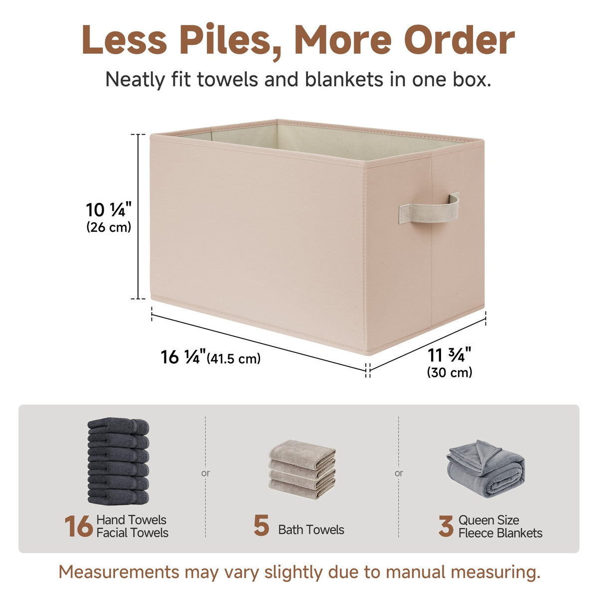 Fabric Storage Bins with Built-In Handles, Set of 3