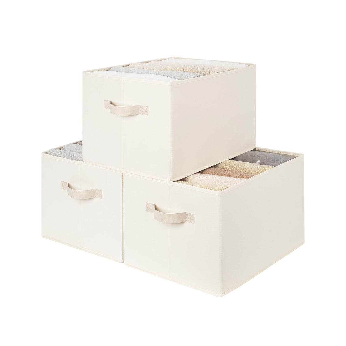 Fabric Storage Bins with Built-In Handles, Set of 3