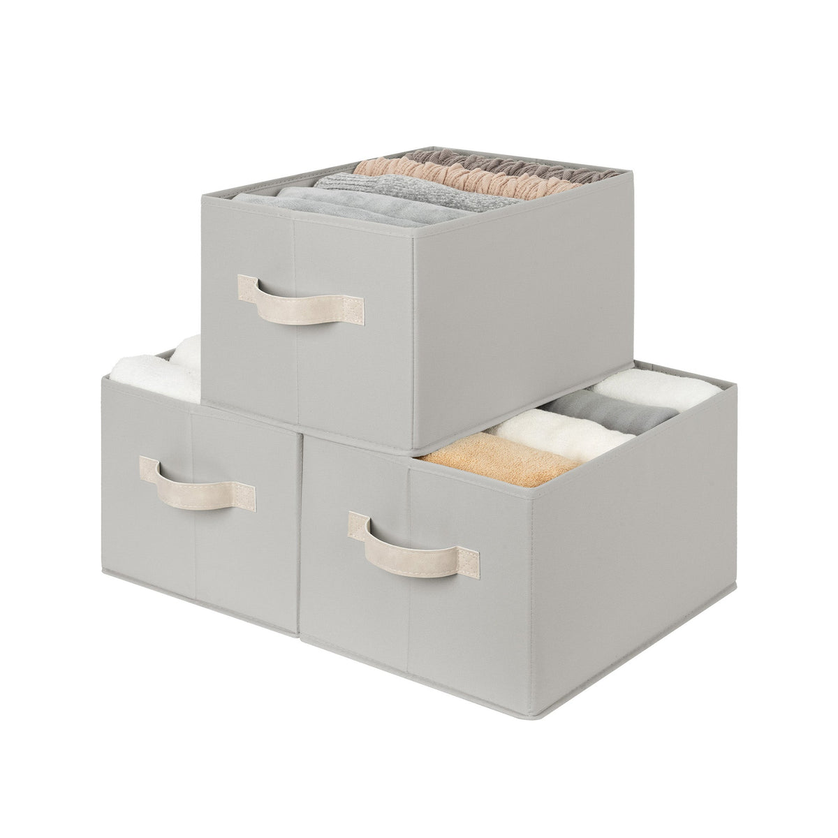 Fabric Storage Bins with Built-In Handles, Set of 3