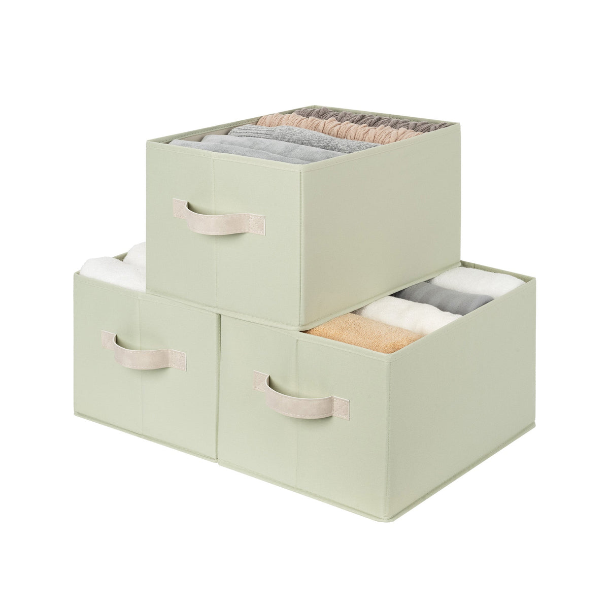 Fabric Storage Bins with Built-In Handles, Set of 3