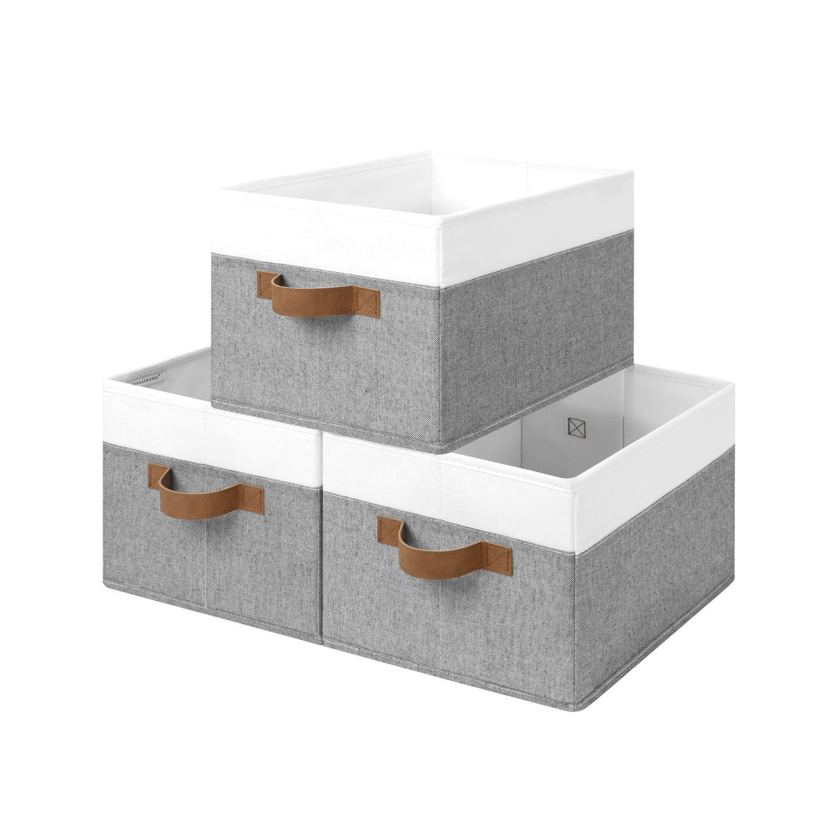 Foldable Fabric Storage Bins with PU Handles, Set of 3