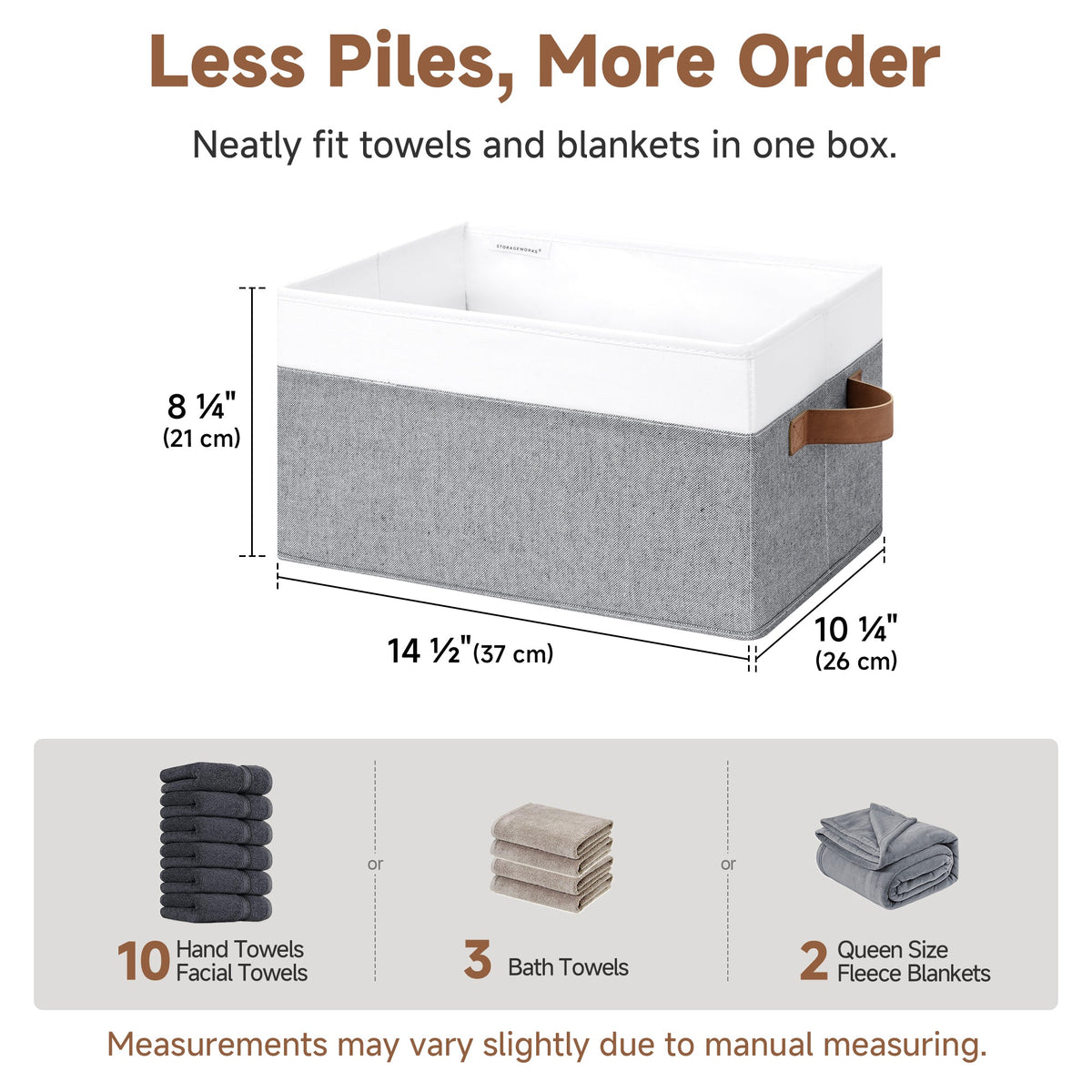 Foldable Fabric Storage Bins with PU Handles, Set of 3