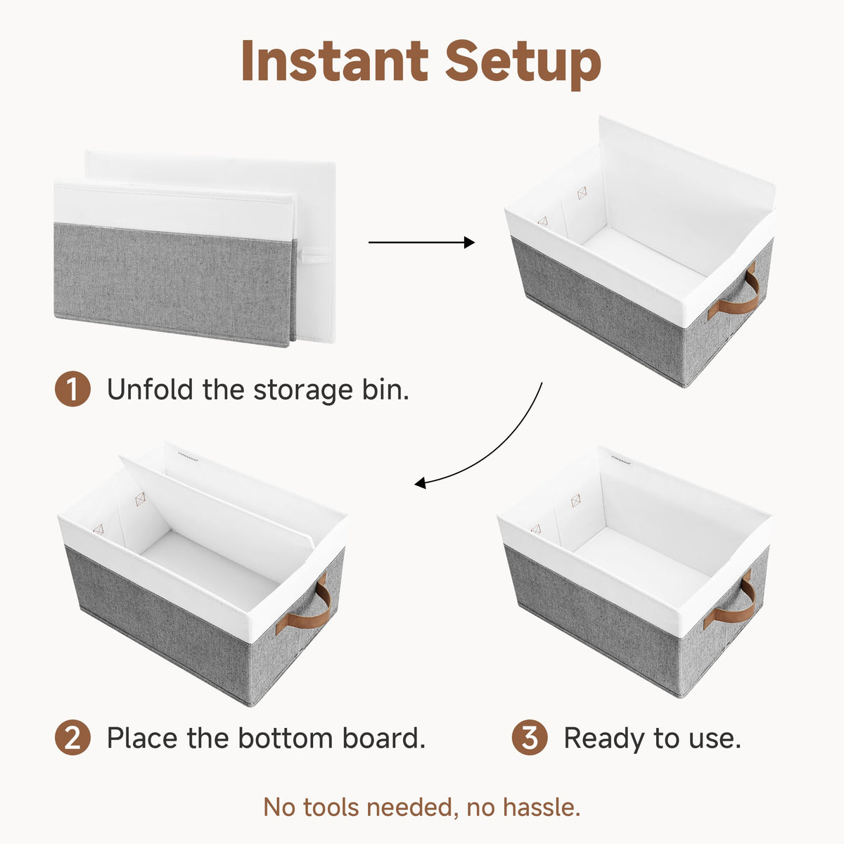 Foldable Fabric Storage Bins with PU Handles, Set of 3